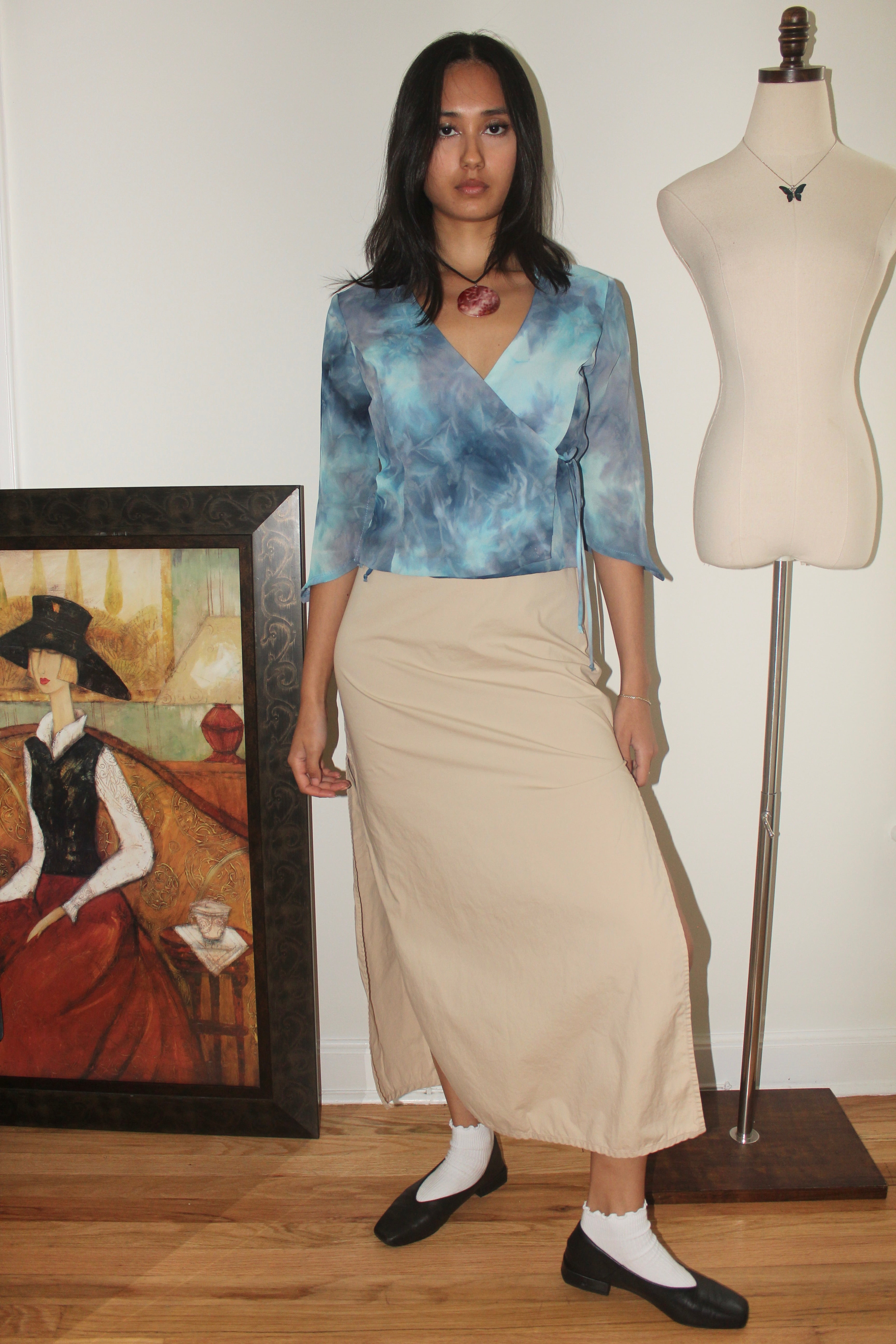 Vintage 90s Retro Double Split Midi Skirt (S/M)