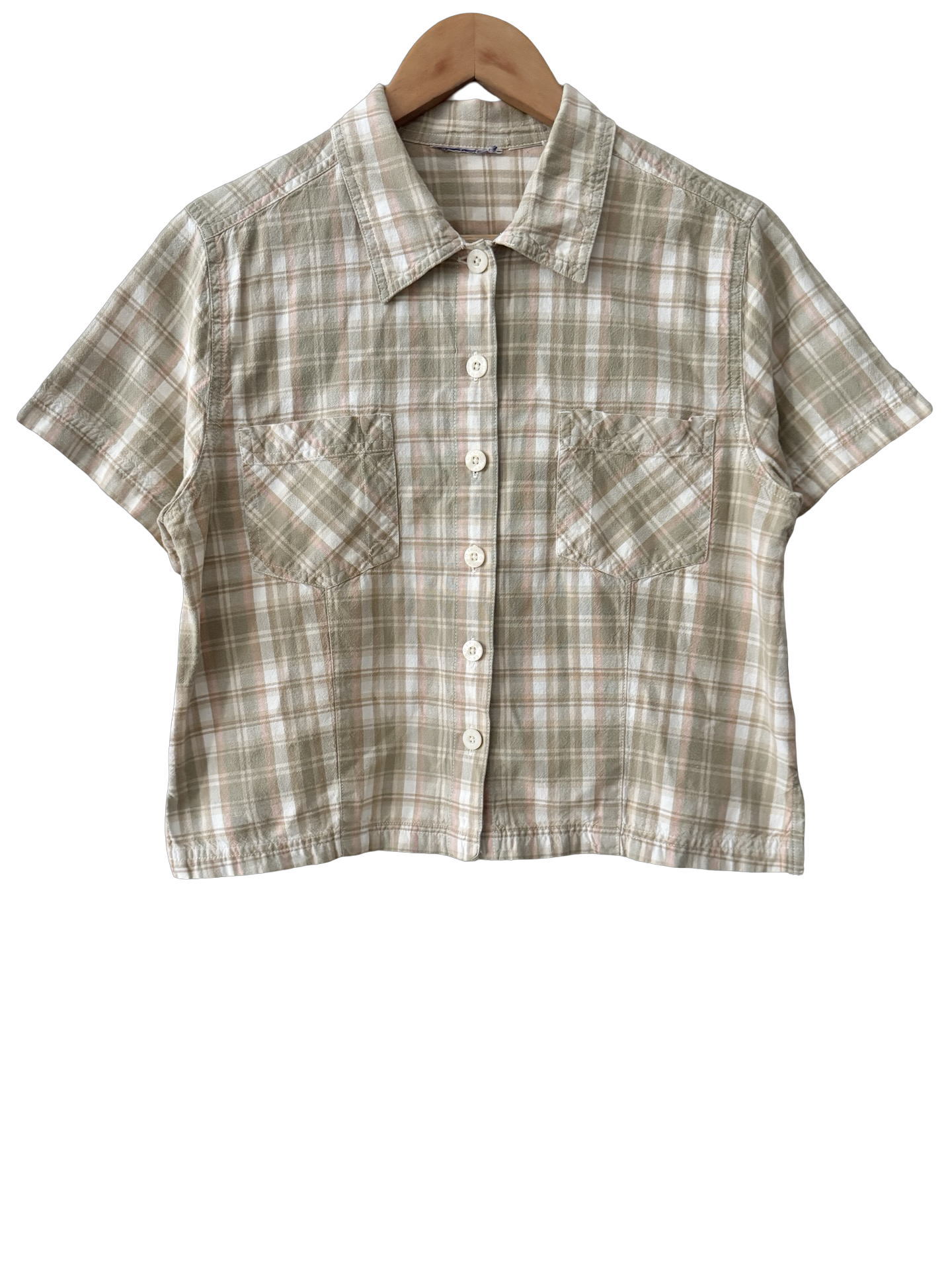 Vintage 90s Autumn Check Cropped Cotton Top (M)