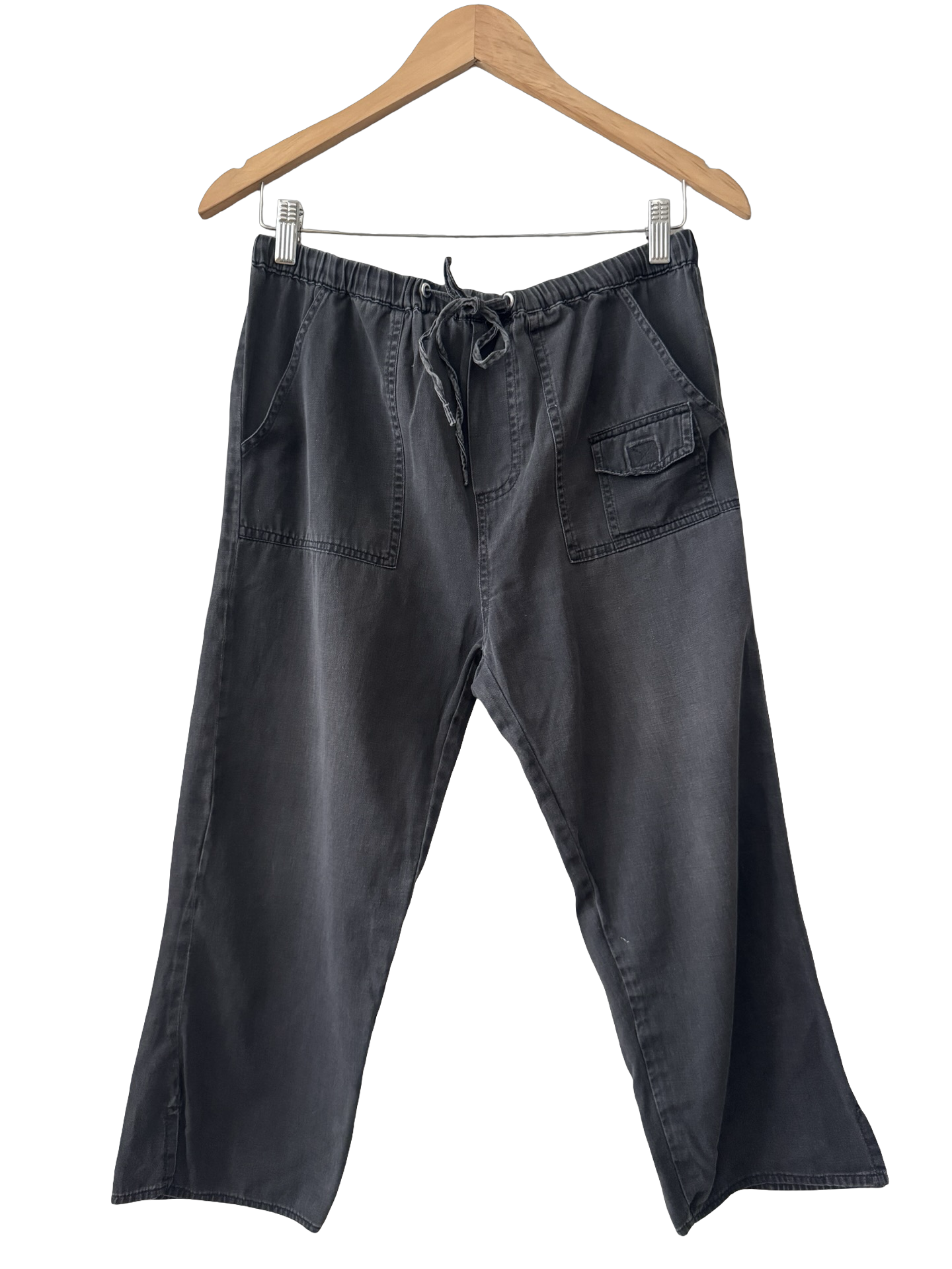 Vintage Y2K Washed Black Drawstring Cargo Pants (M)