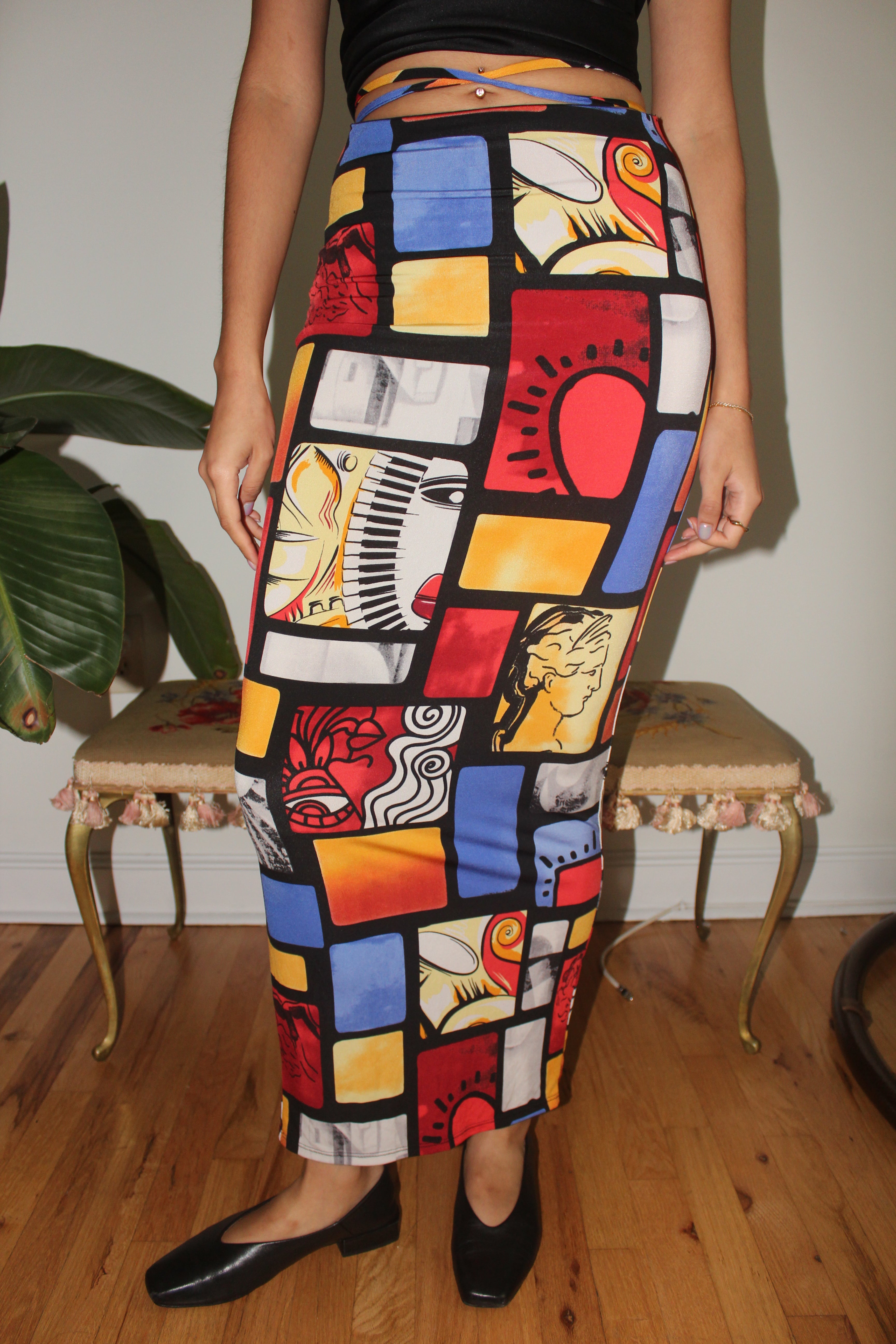 Vintage 90s Pop Art Knit Maxi Skirt (XS)