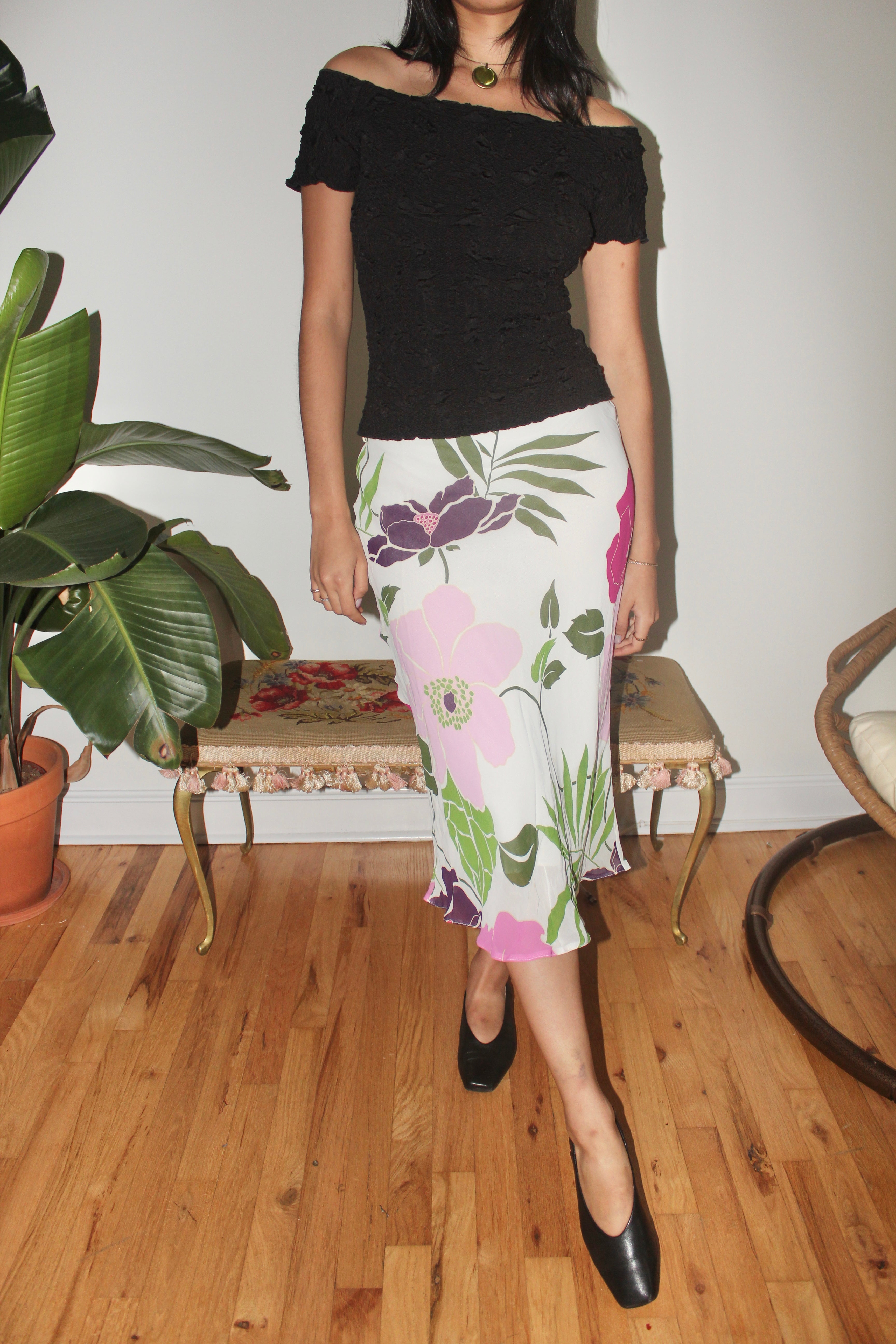 Vintage 90s Floral Garden Midi Skirt (S/M)