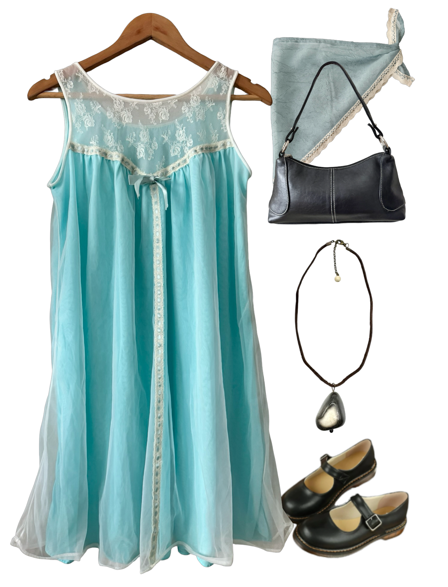 Vintage 60s Aqua Lace  Mini Dress (M)