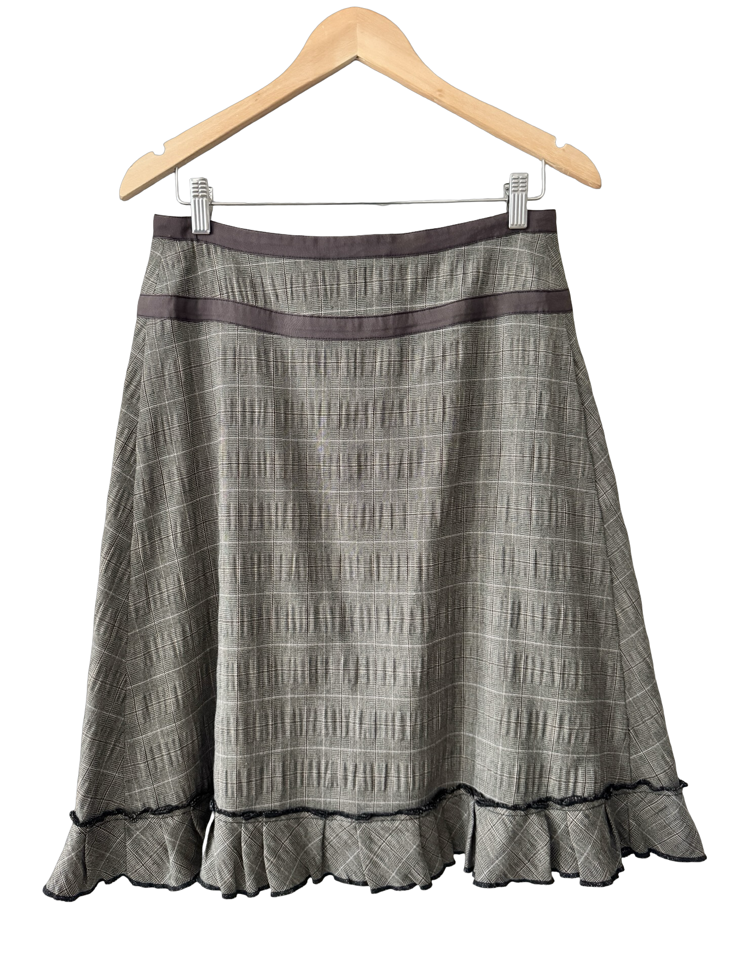 Vintage Y2K Mocha Plaid Ruffle Midi Skirt (S)