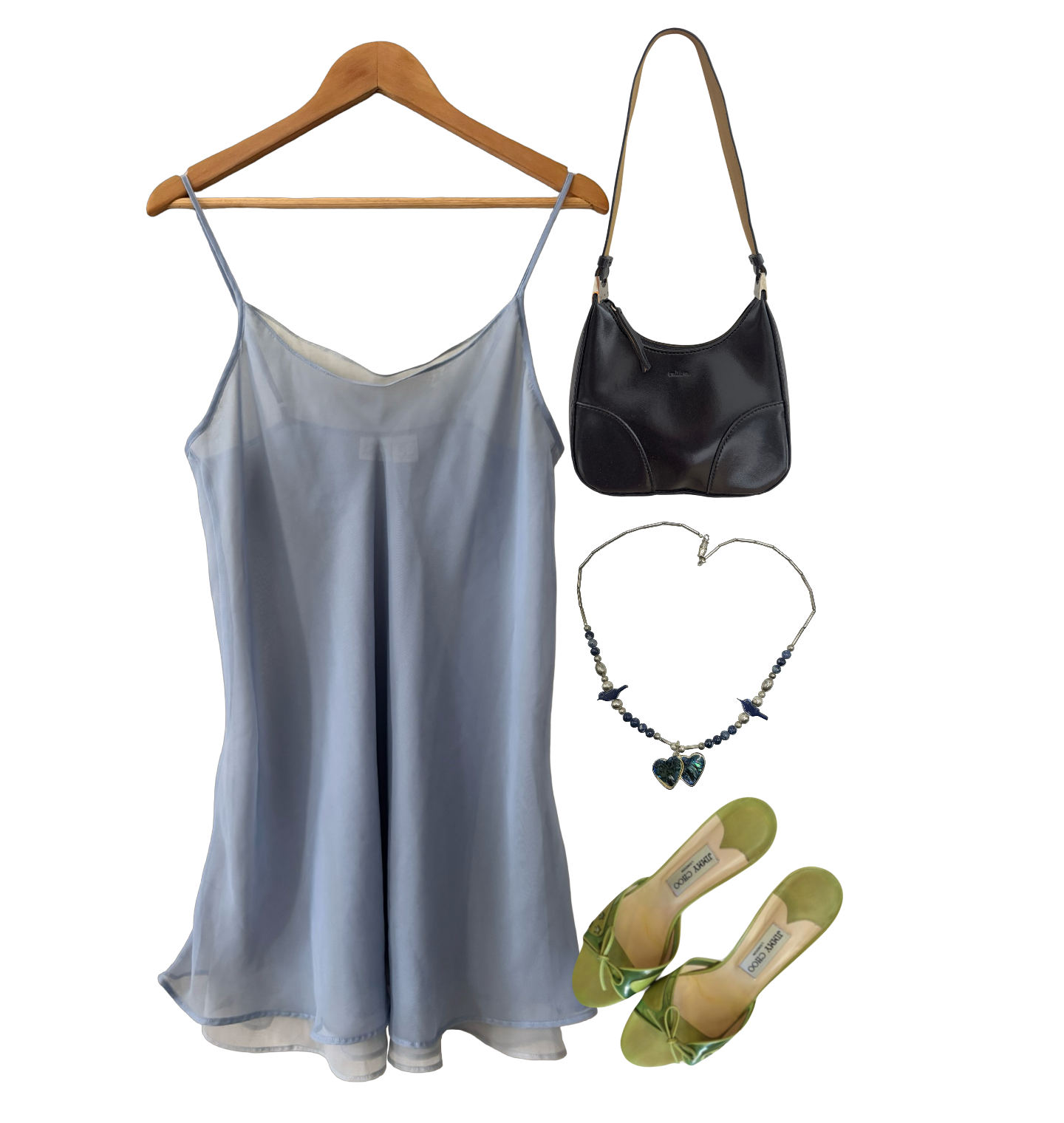 Vintage Y2K Powder Blue Sheer Double Layered Slip Dress (M)
