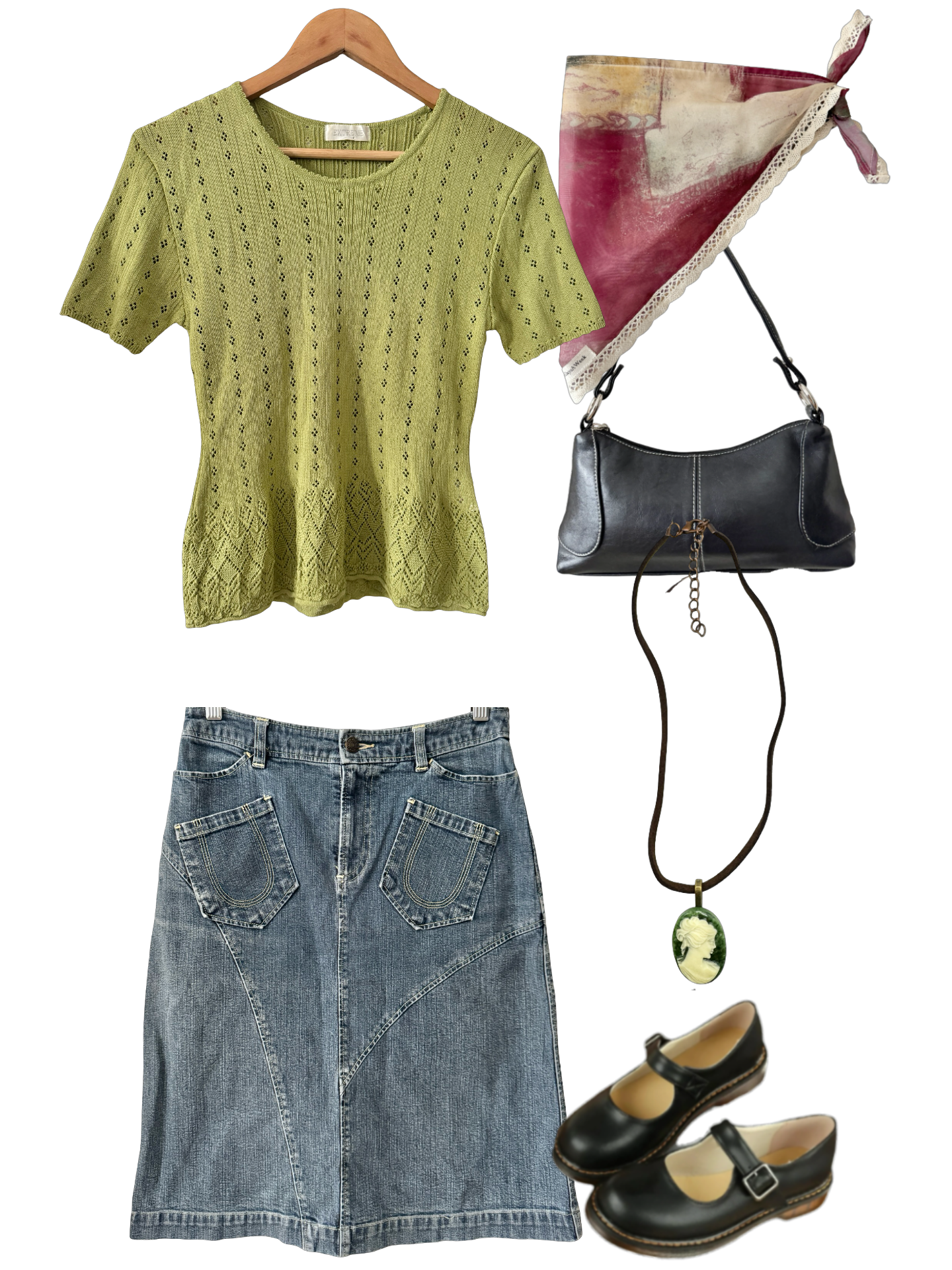 Vintage 90s Pistachio Pointelle Knit Top (L)