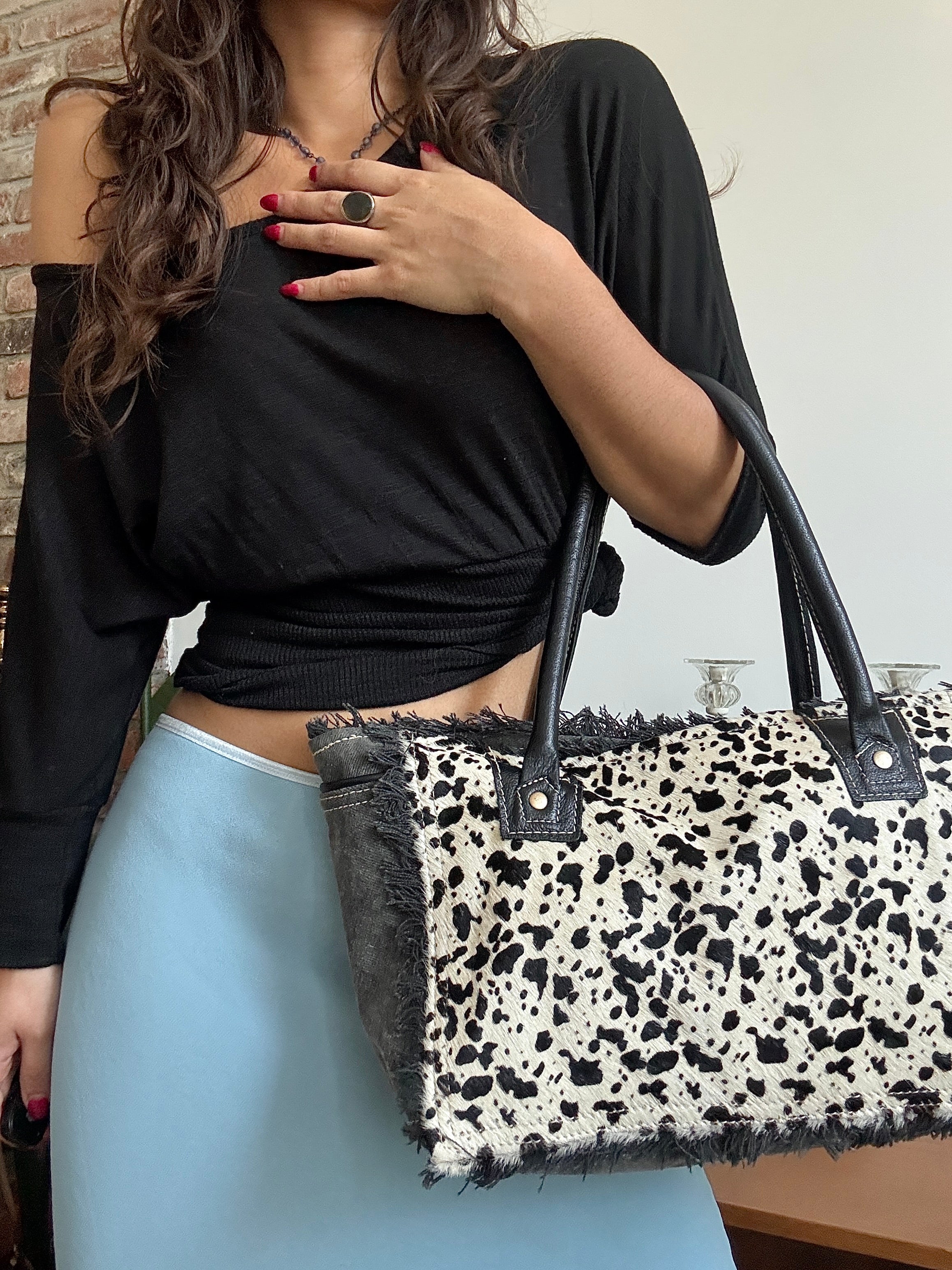 Vintage Y2K After Dark Dalmatian Fringe Tote