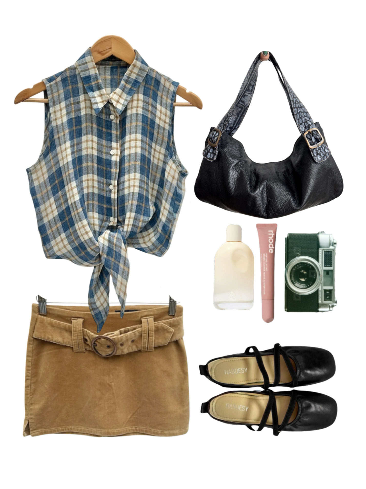 Vintage 90s Blue Plaid Tie-Front Blouse (S/M)