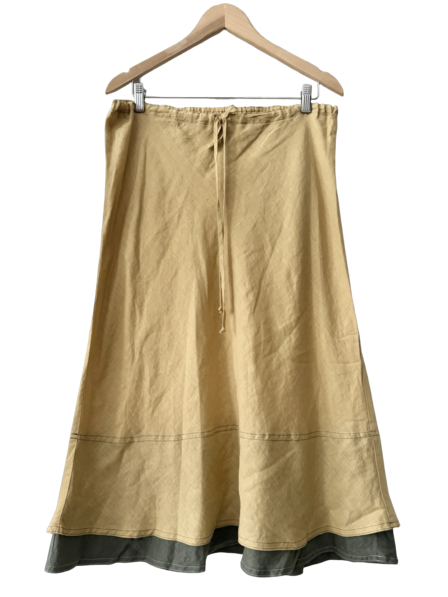 Vintage 90s Lemon Olive Linen Skirt (M/L)
