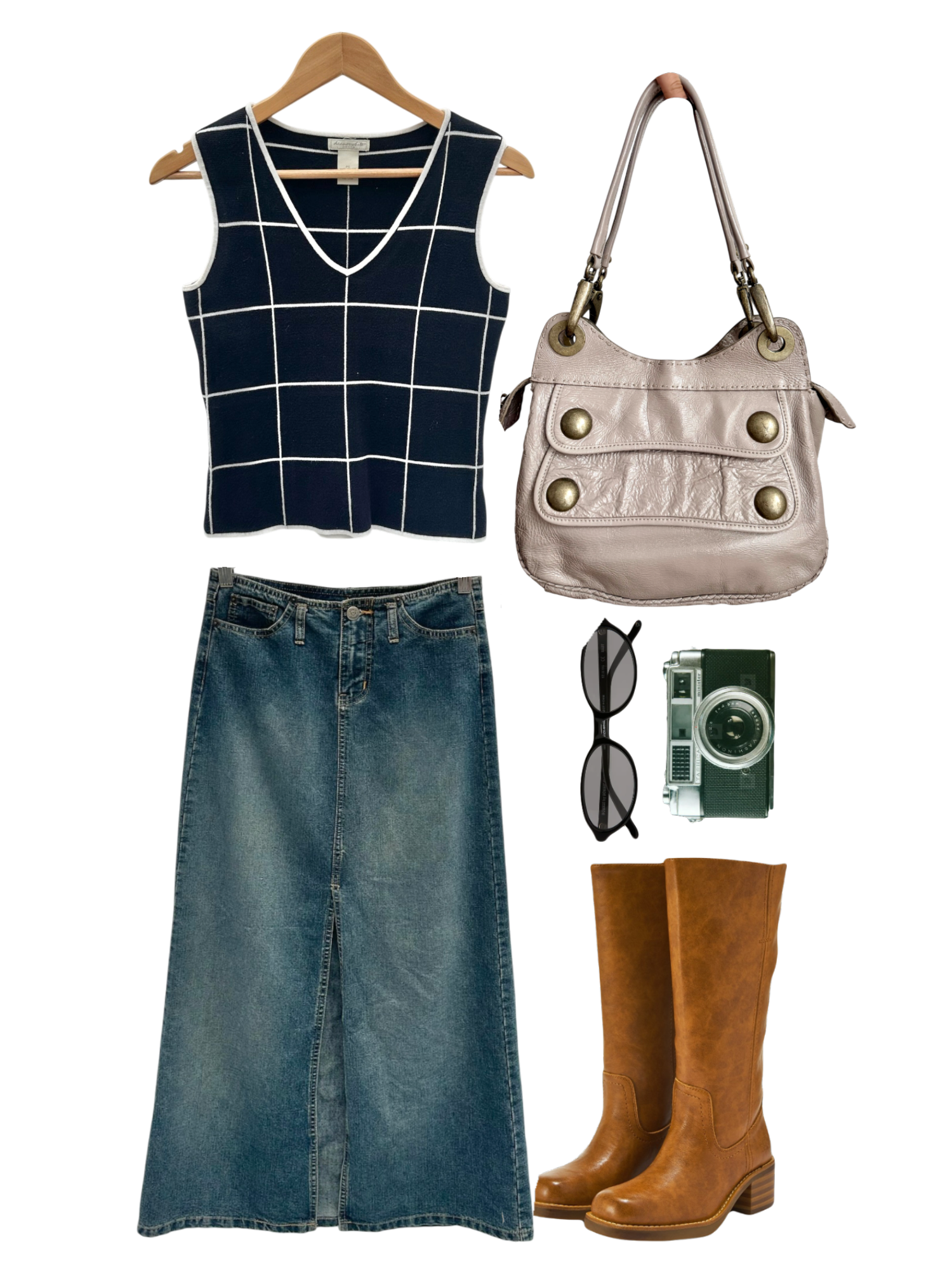 Vintage 90s  Retro Grid Knit Tank Top (S)