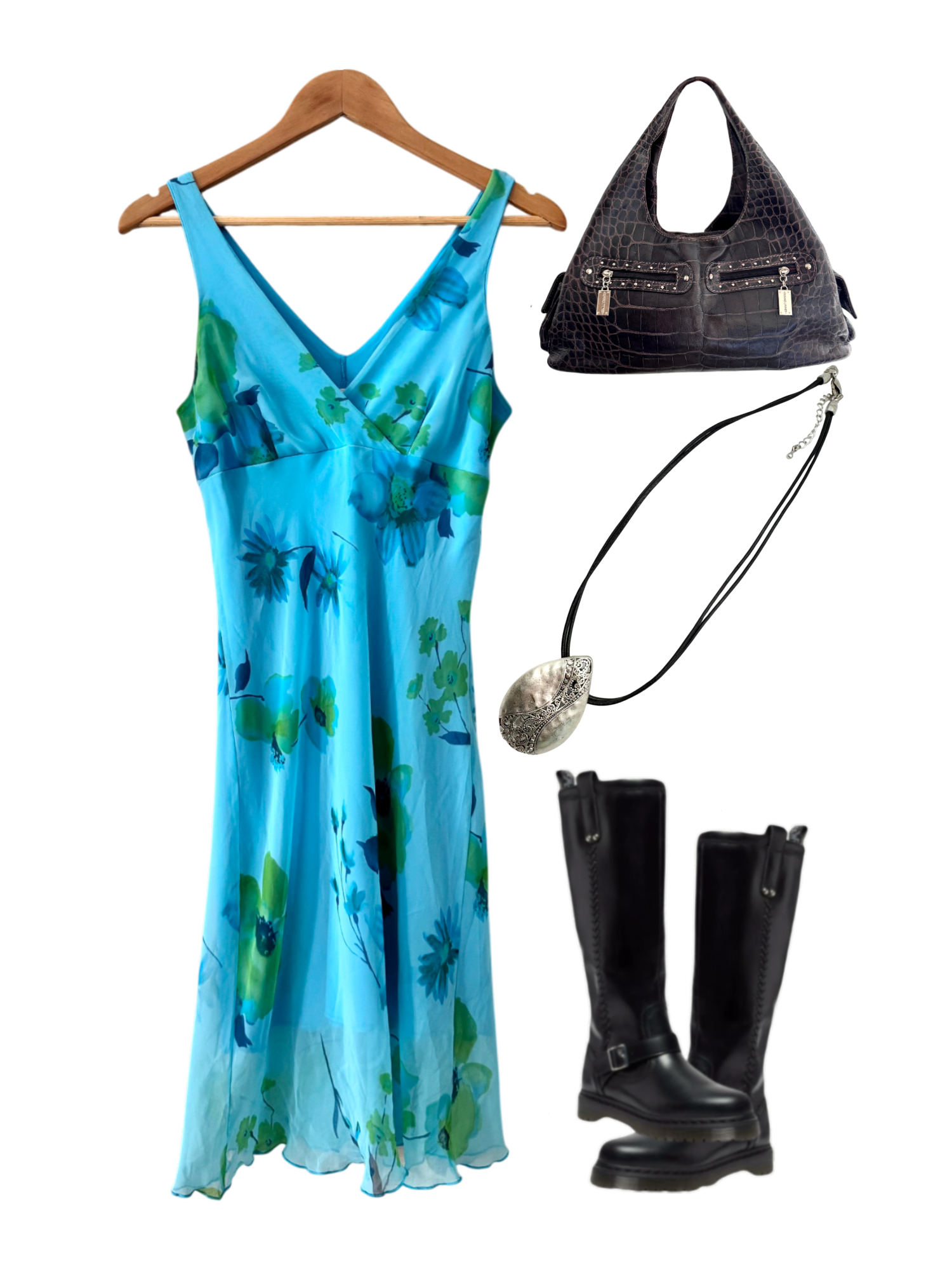 Vintage 90s Azure Bloom Slip Dress (S)