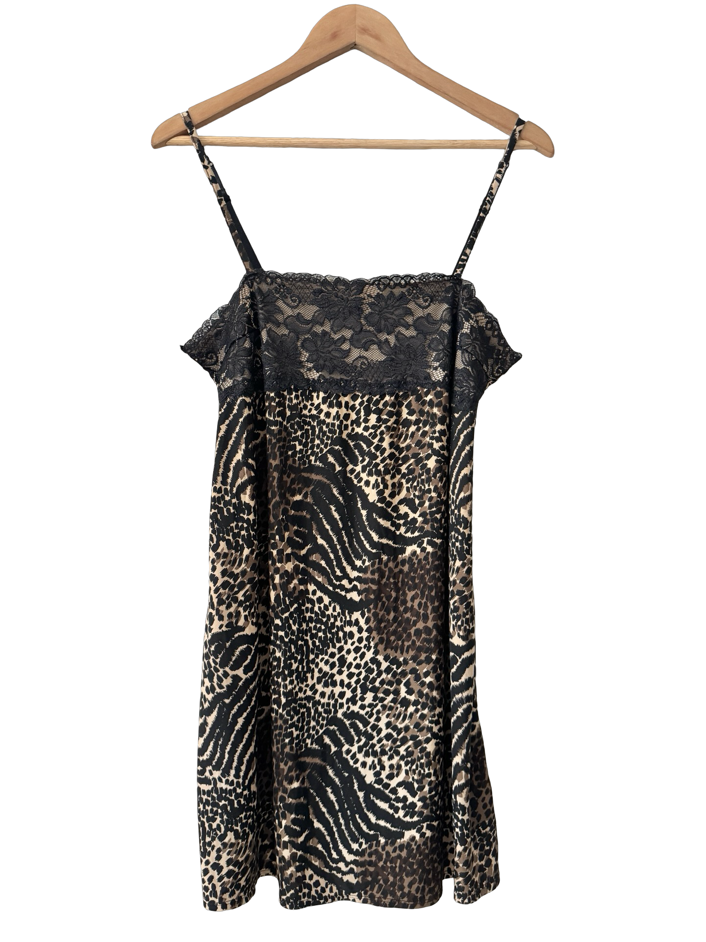 Vintage 90s Animal Print Lace Slip Dress (M)