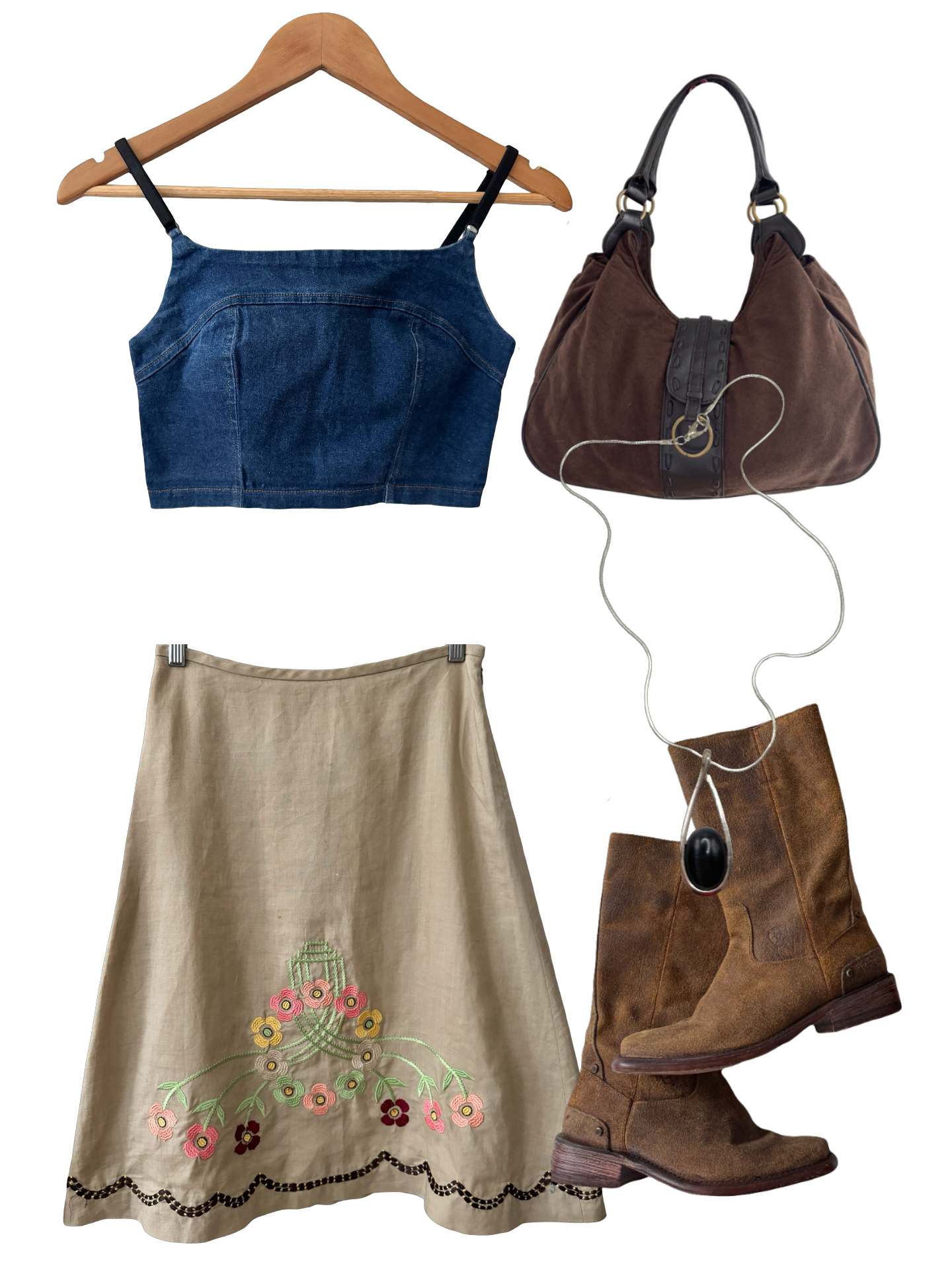 Vintage Embroidered Linen Floral A-Line Midi Skirt (S/M)