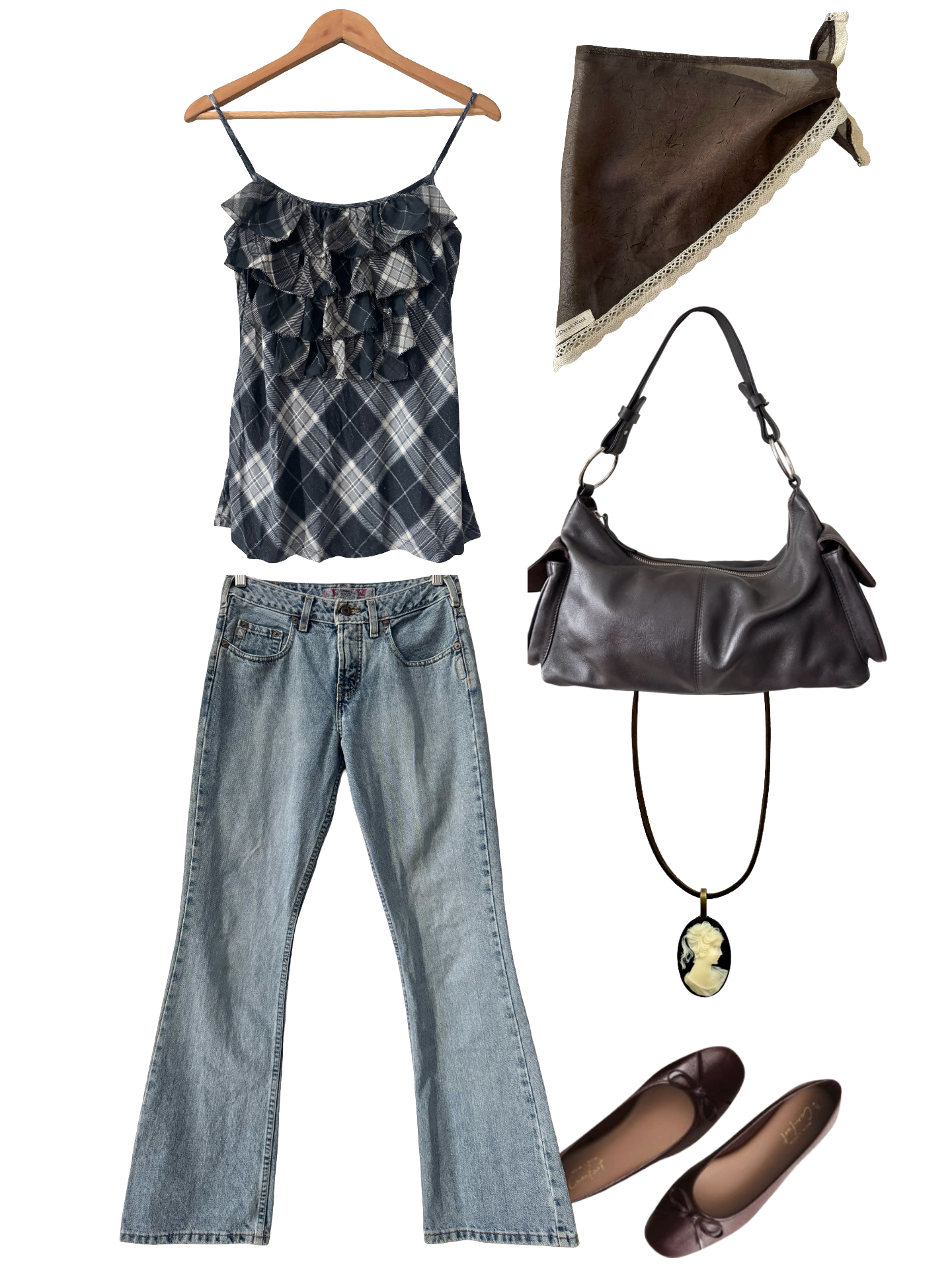 Vintage Y2K After School Plaid Ruffle Camisole (S/M)