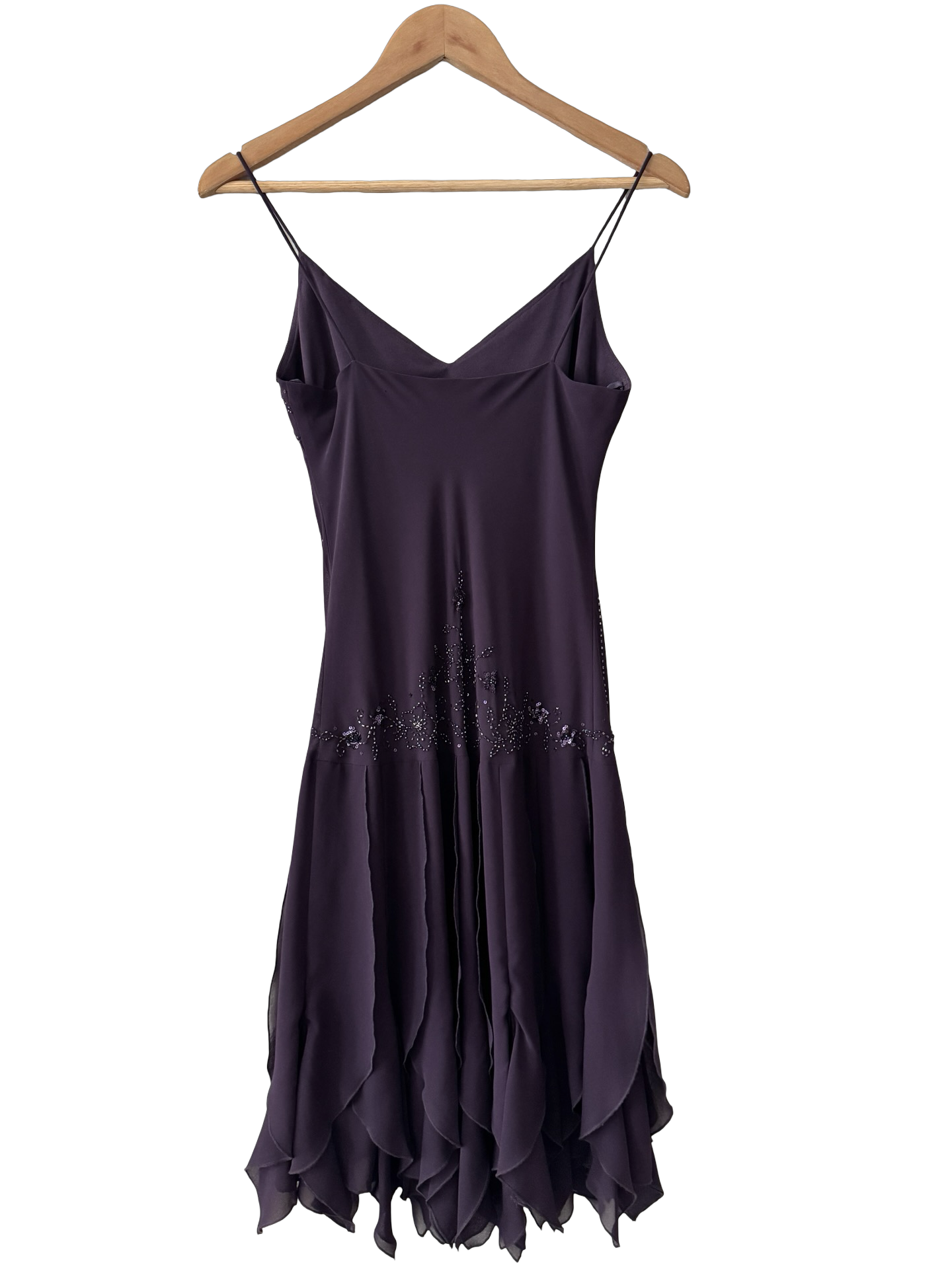 Vintage Y2K Escape Plum Beaded Chiffon Mini Dress (S-M)