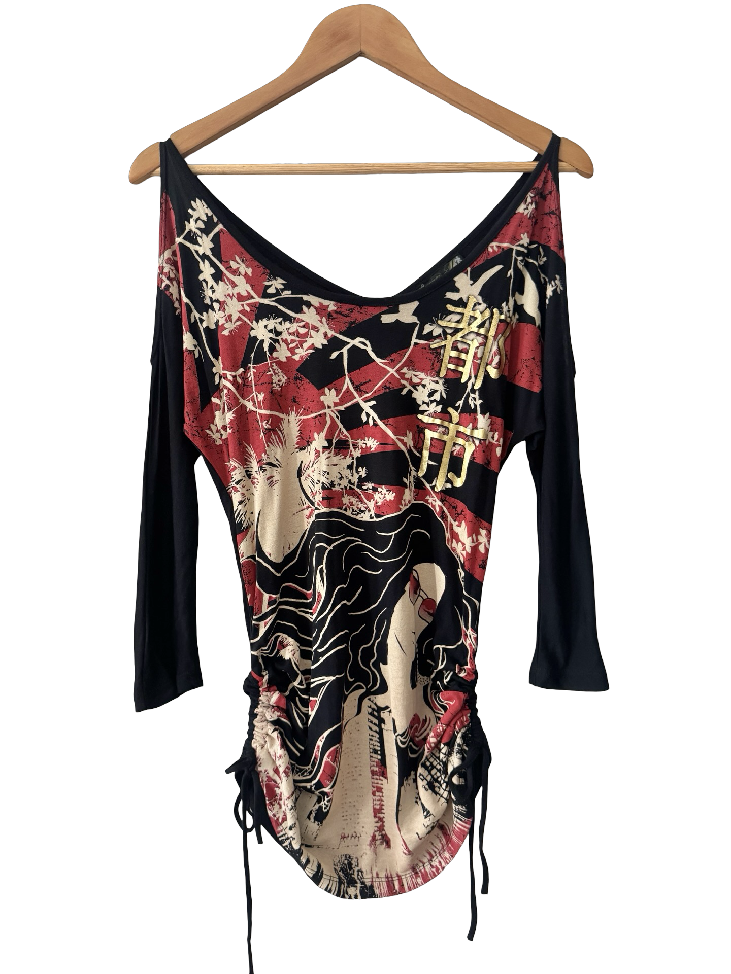 Vintage Y2K Kyoto Muse Ruched Cold Shoulder Top (M)