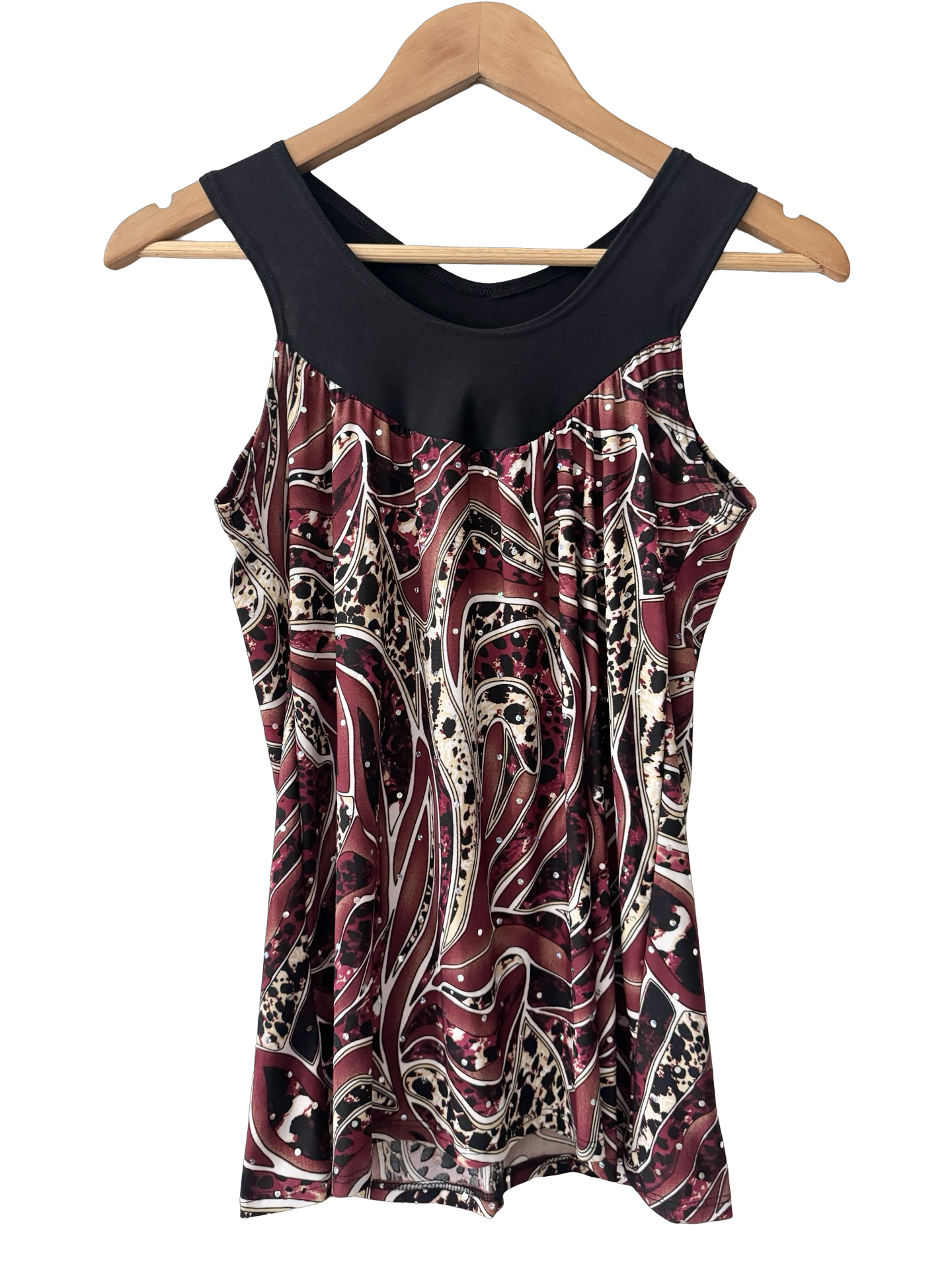 Vintage 90s Burgundy Abstract Print Top (M/L)