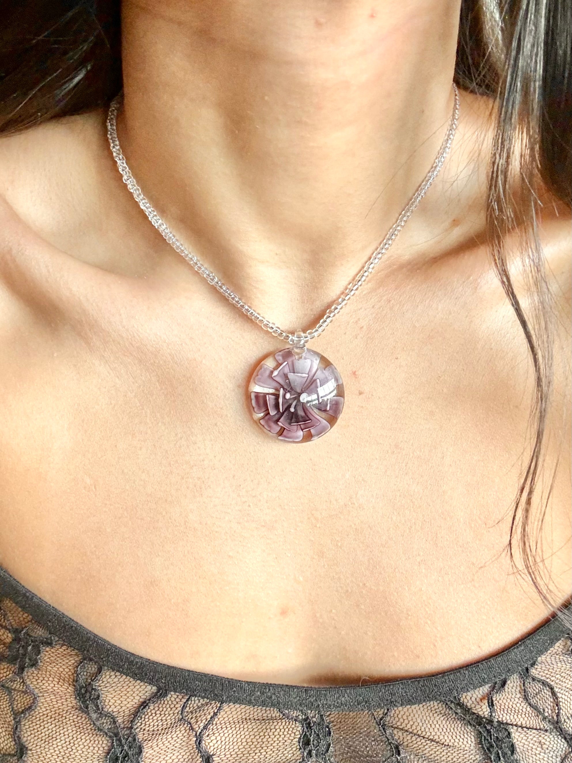 Purple Floral Pendant Necklace