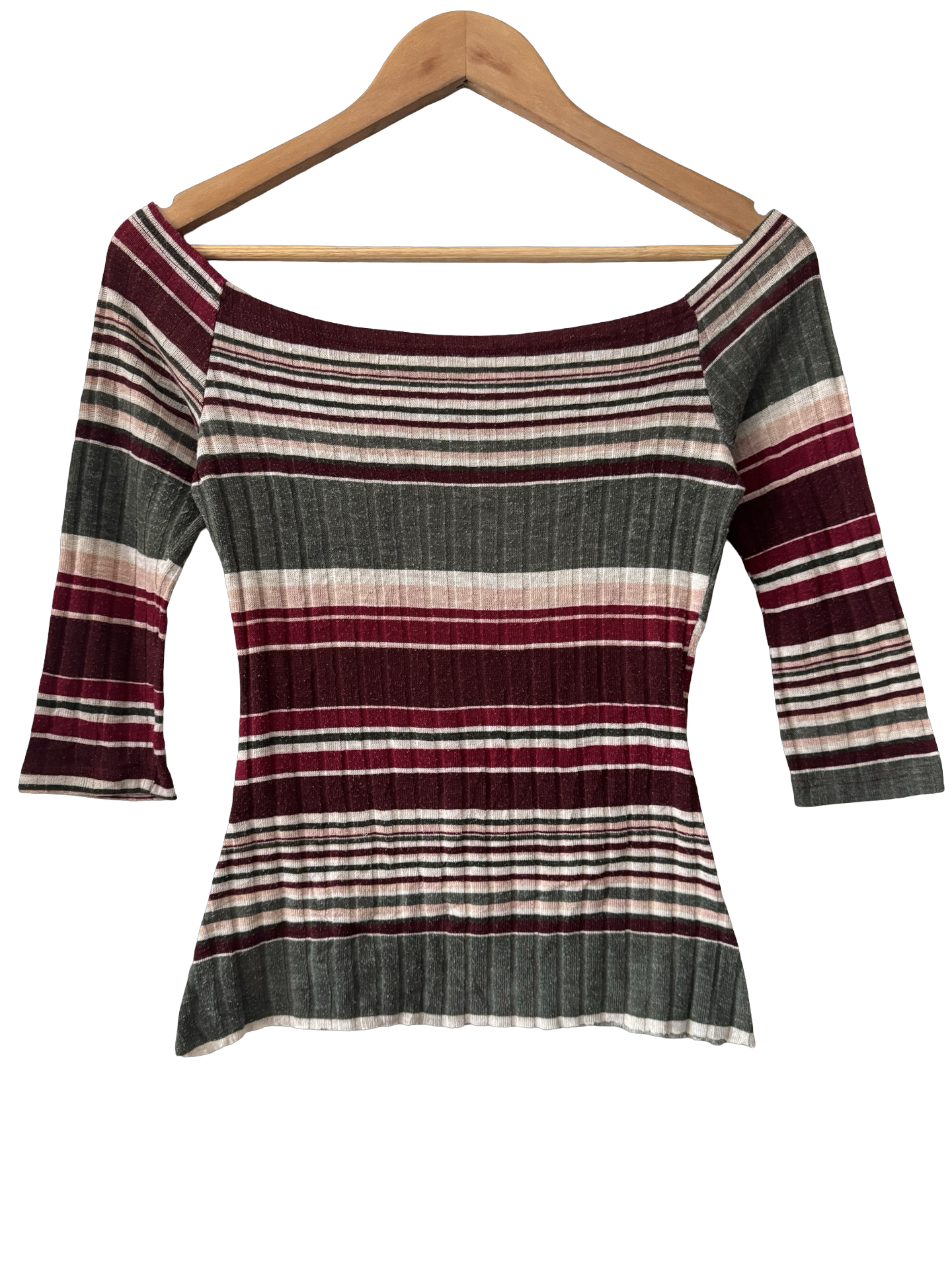 Vintage Y2K Merlot Stripe Off-Shoulder Knit Top (S-M)