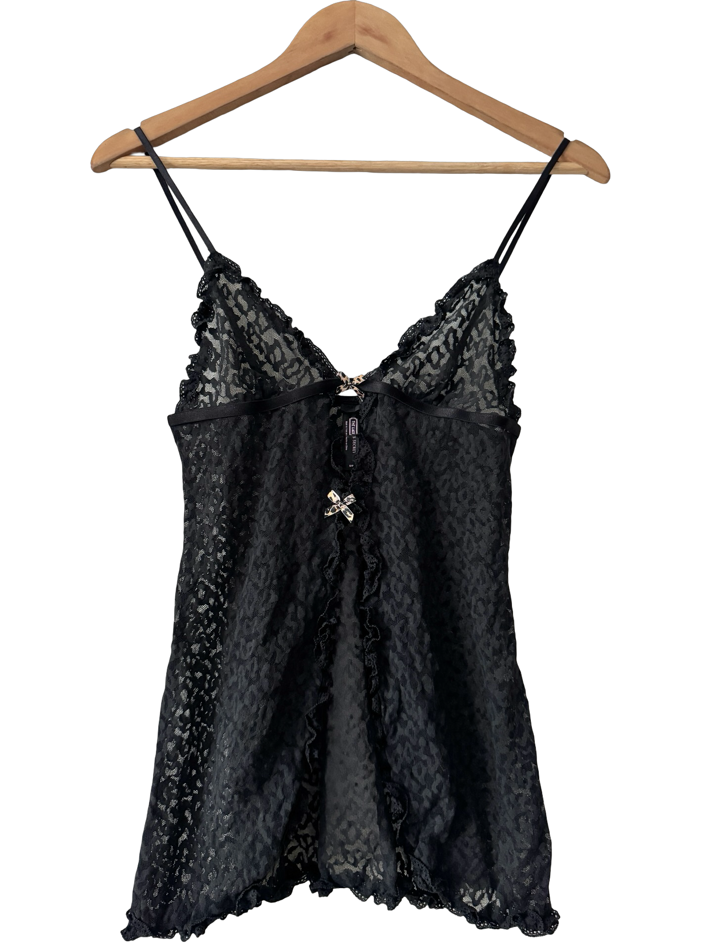 Vintage Y2K Black Leopard Lace Babydoll Cami (XS)