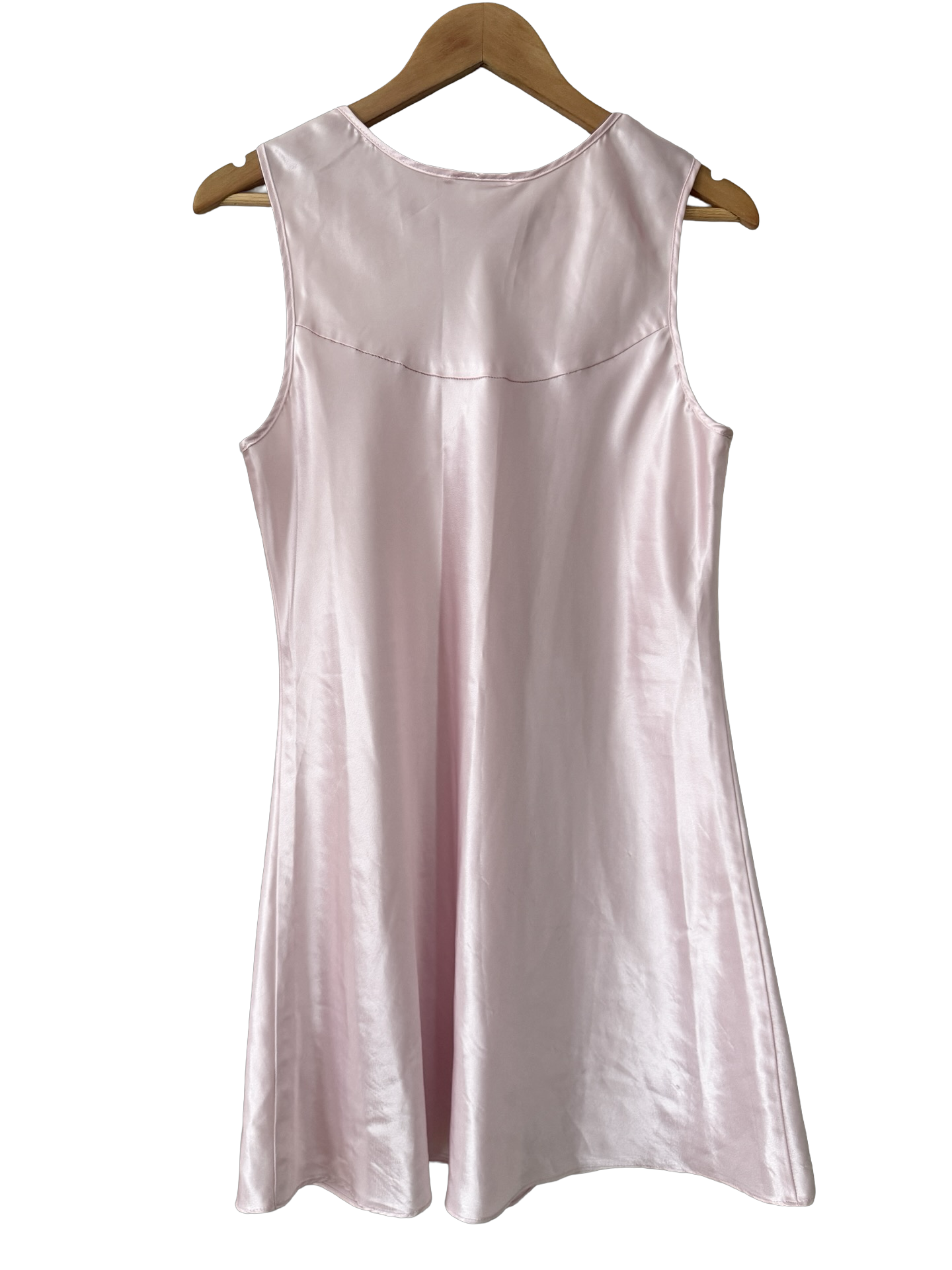 Vintage 90s Ballet Pink Lace-Neck Slip Dress (M)