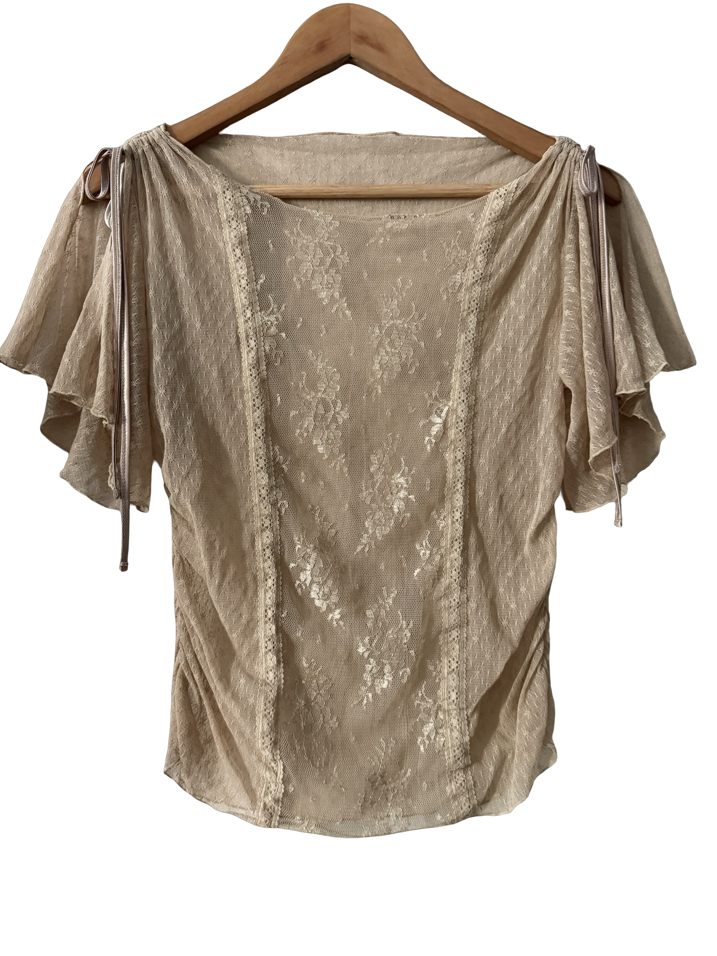 Vintage Y2K Antique Lace Flutter Sleeve Top (M)