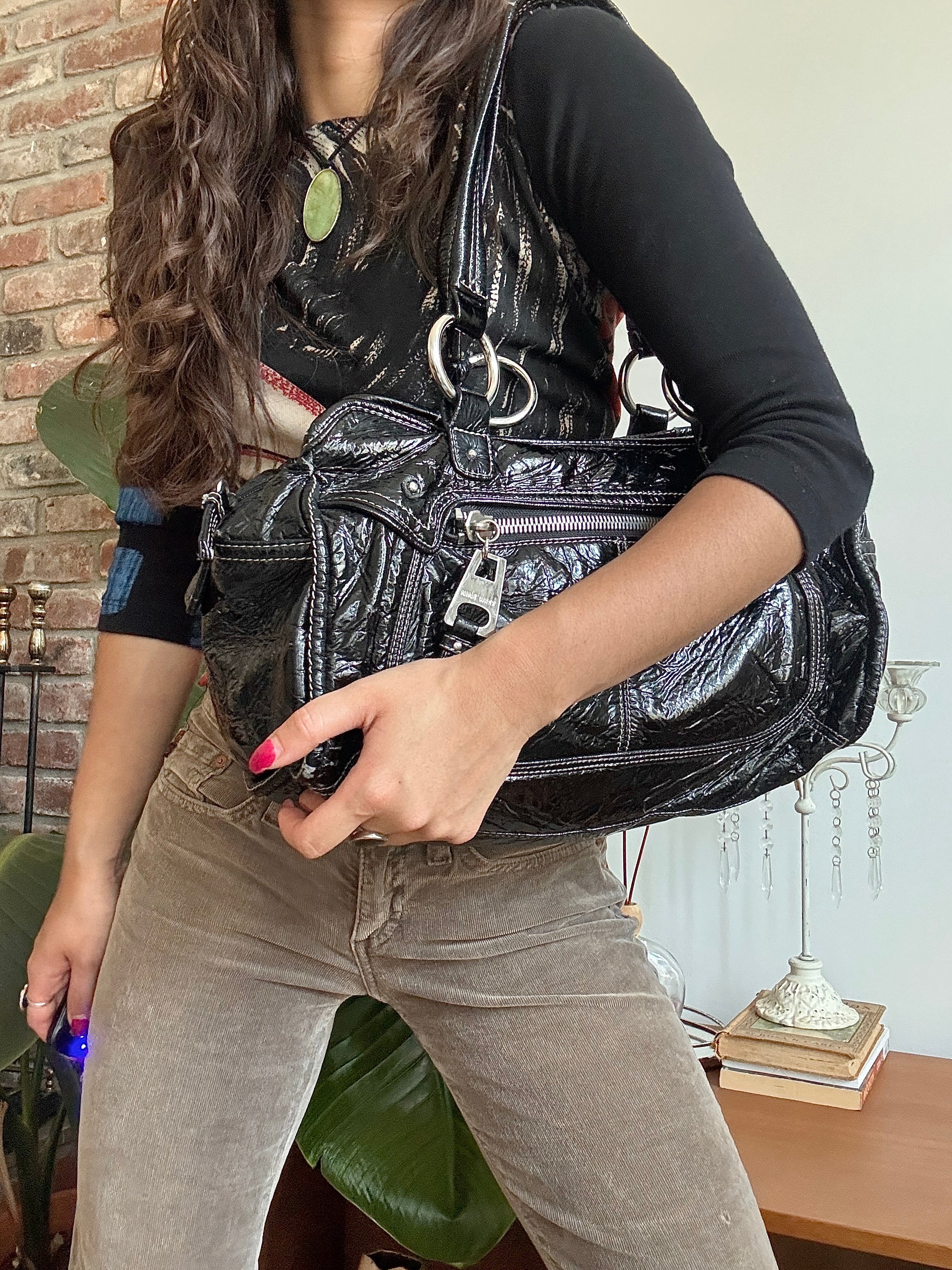 Vintage Y2K Nine West Midnight Patent Carryall