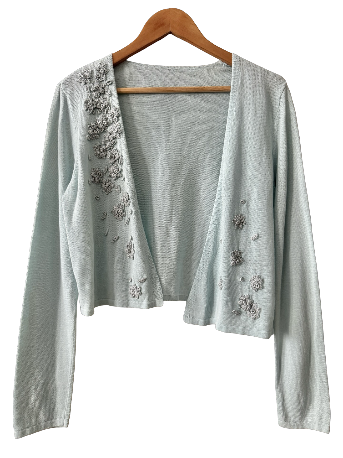 Vintage Y2K Powder Blue Floral Embroidered Cardigan (M)