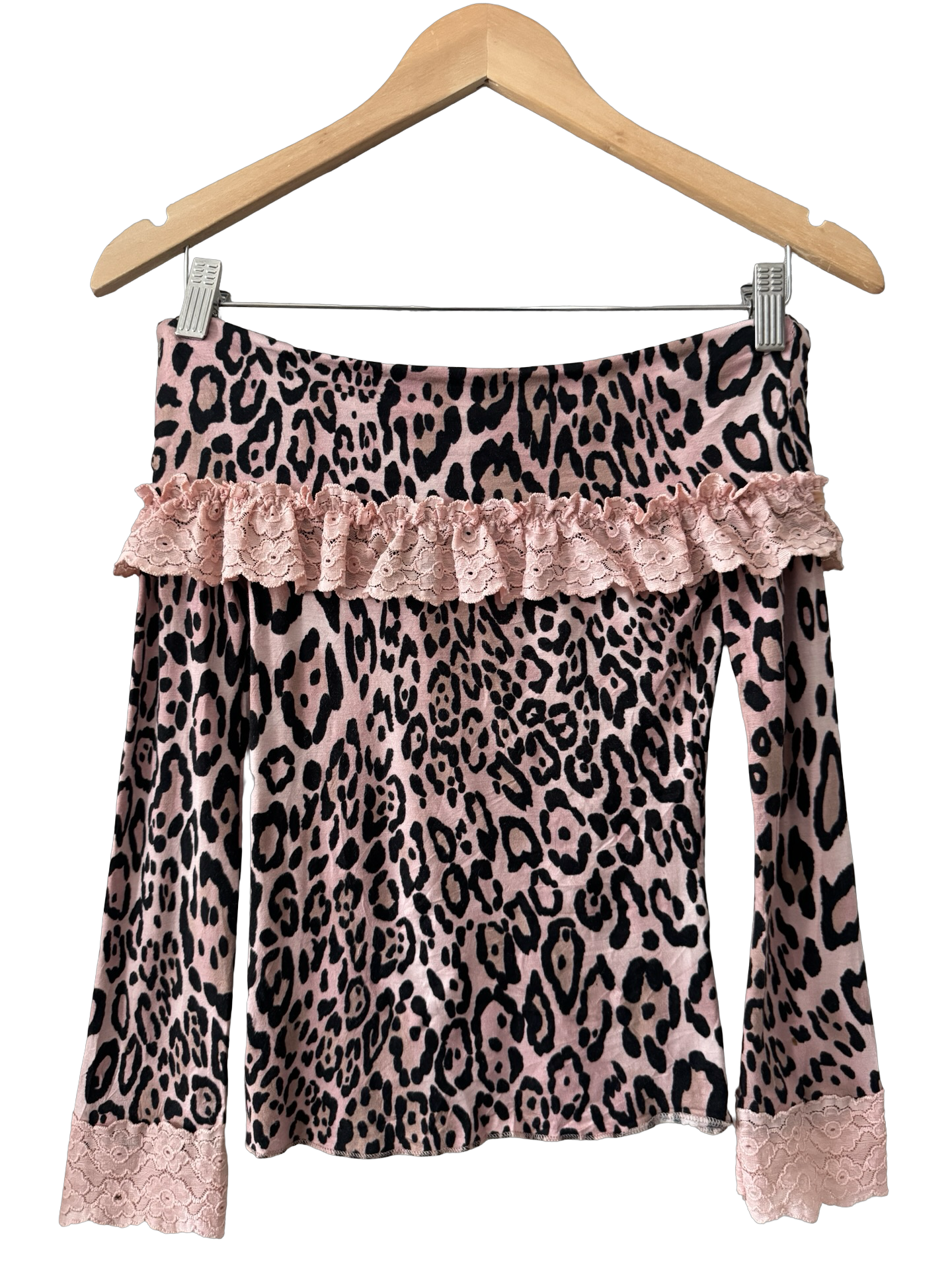 Vintage Y2K Italian Rinascimento Pink Leopard Bardot Top (S/M)