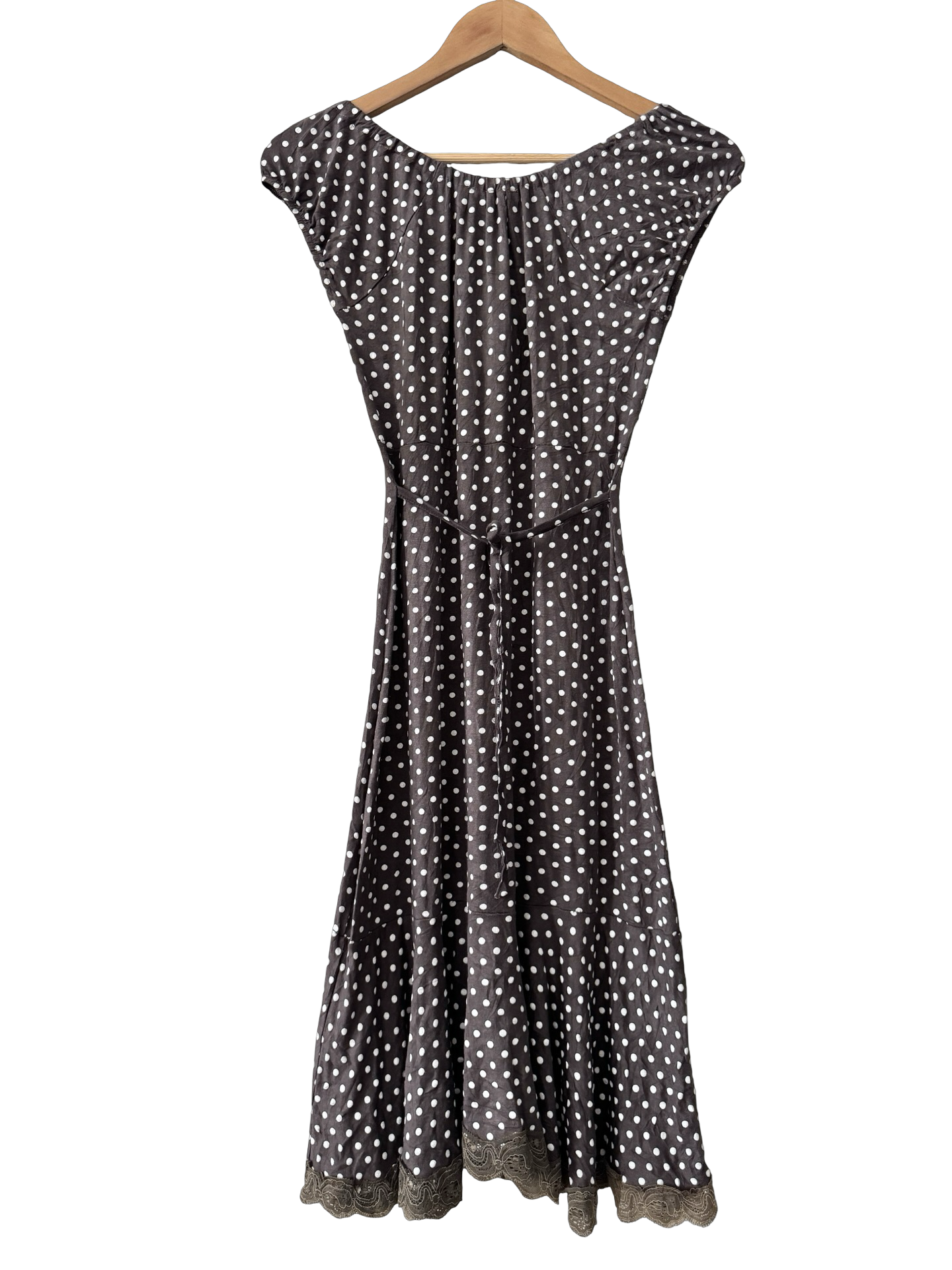 Vintage Y2K Parisian Chocolate Café Polka Dot Midi Dress (S/M)