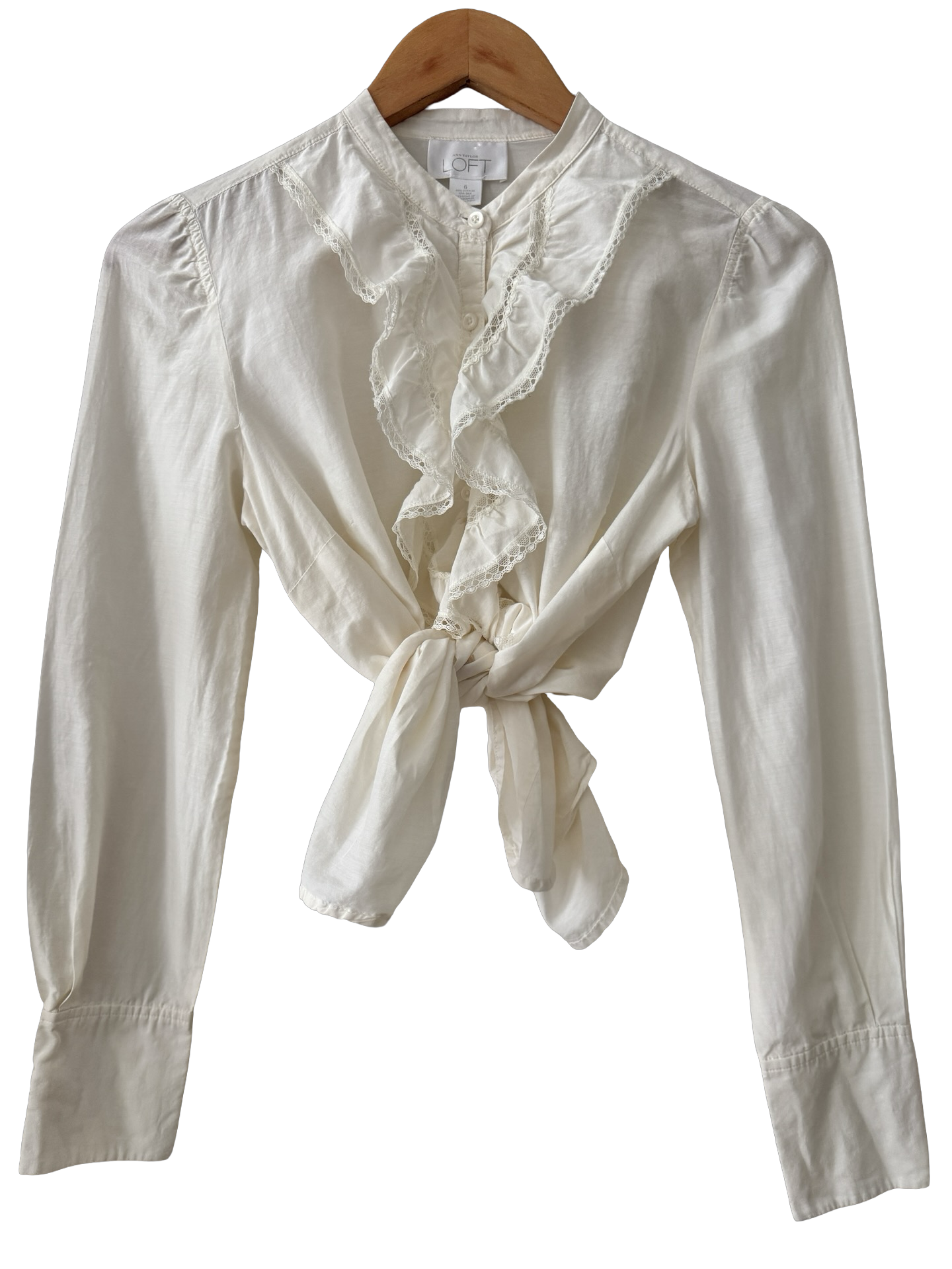 Vintage Y2K White Cotton Silk Prairie Ruffle Blouse (S/M)
