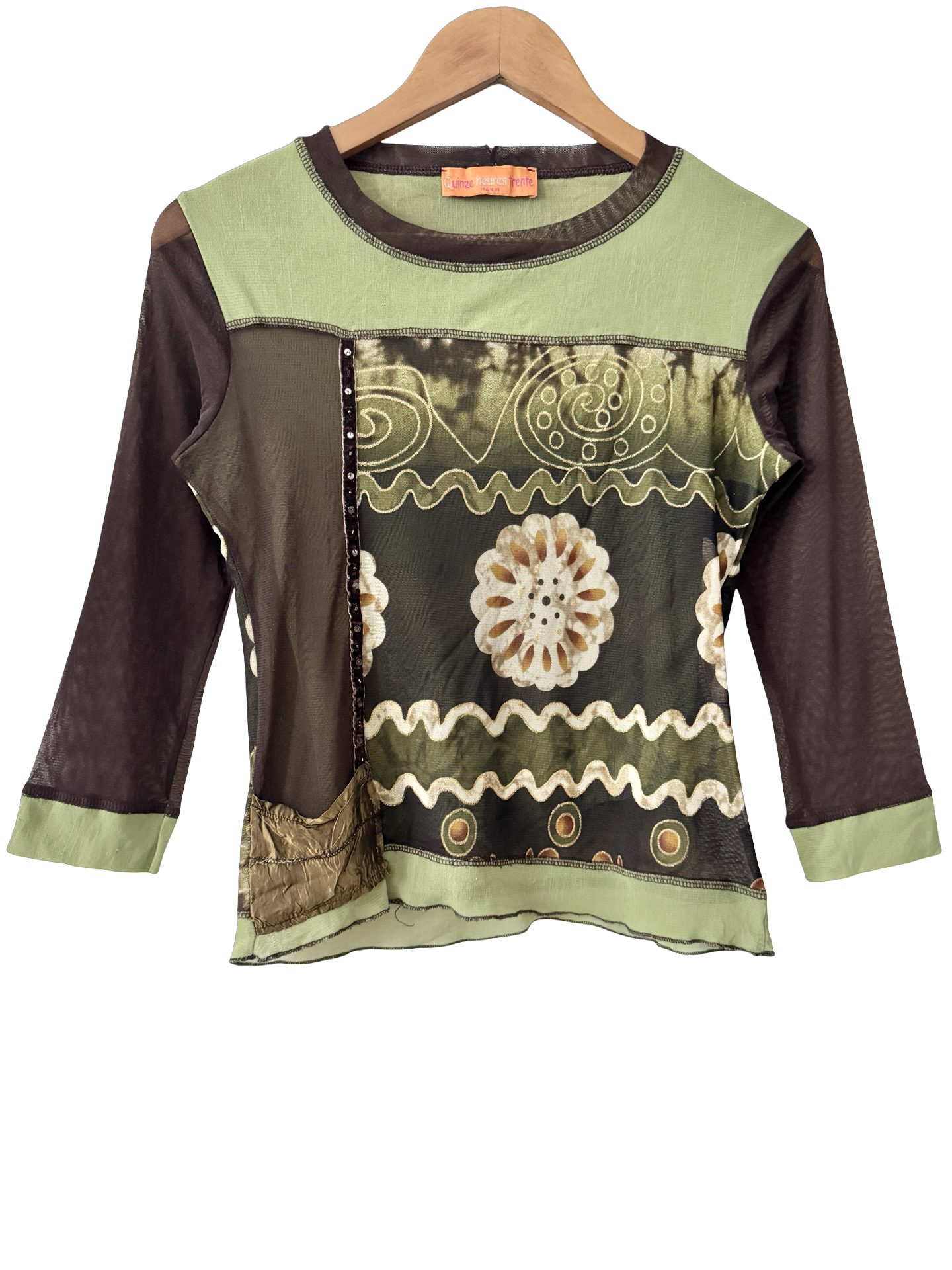 Vintage 90s Parisian Olive Daisy Art School Top (S-M)