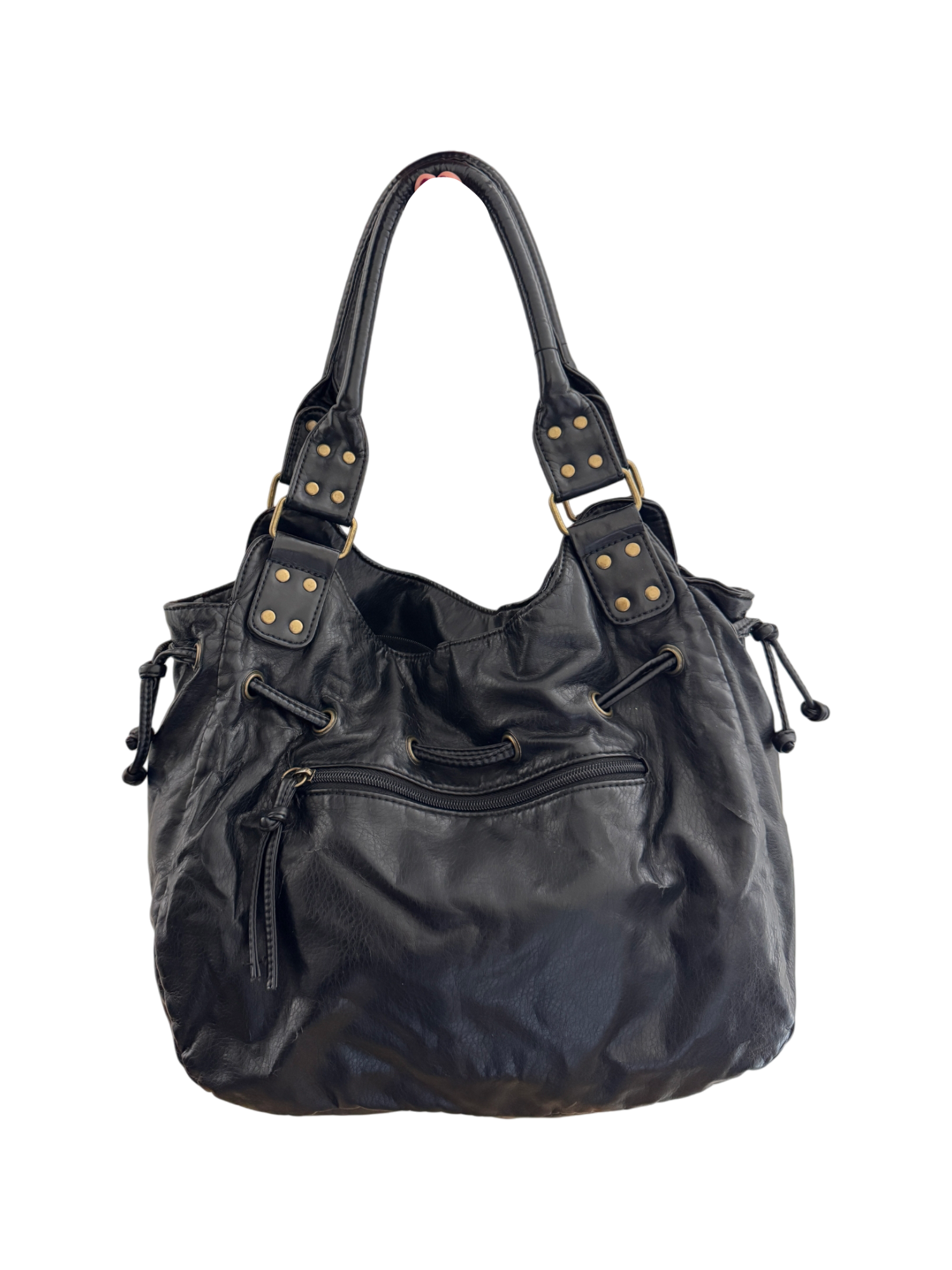 Vintage 90s Studded Black Drawstring Shoulder Bag