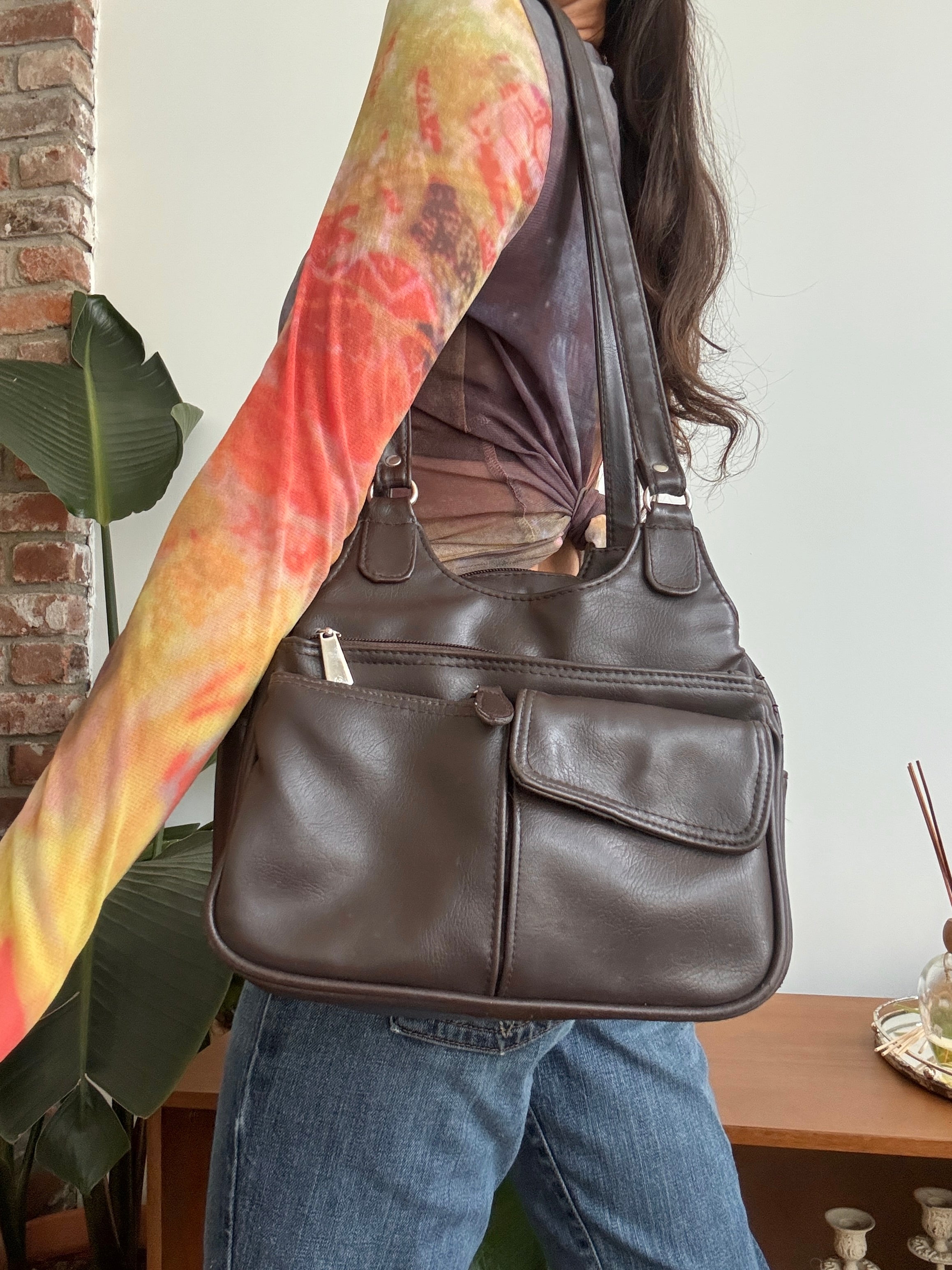 Vintage 90s Espresso Pocket Shoulder Bag