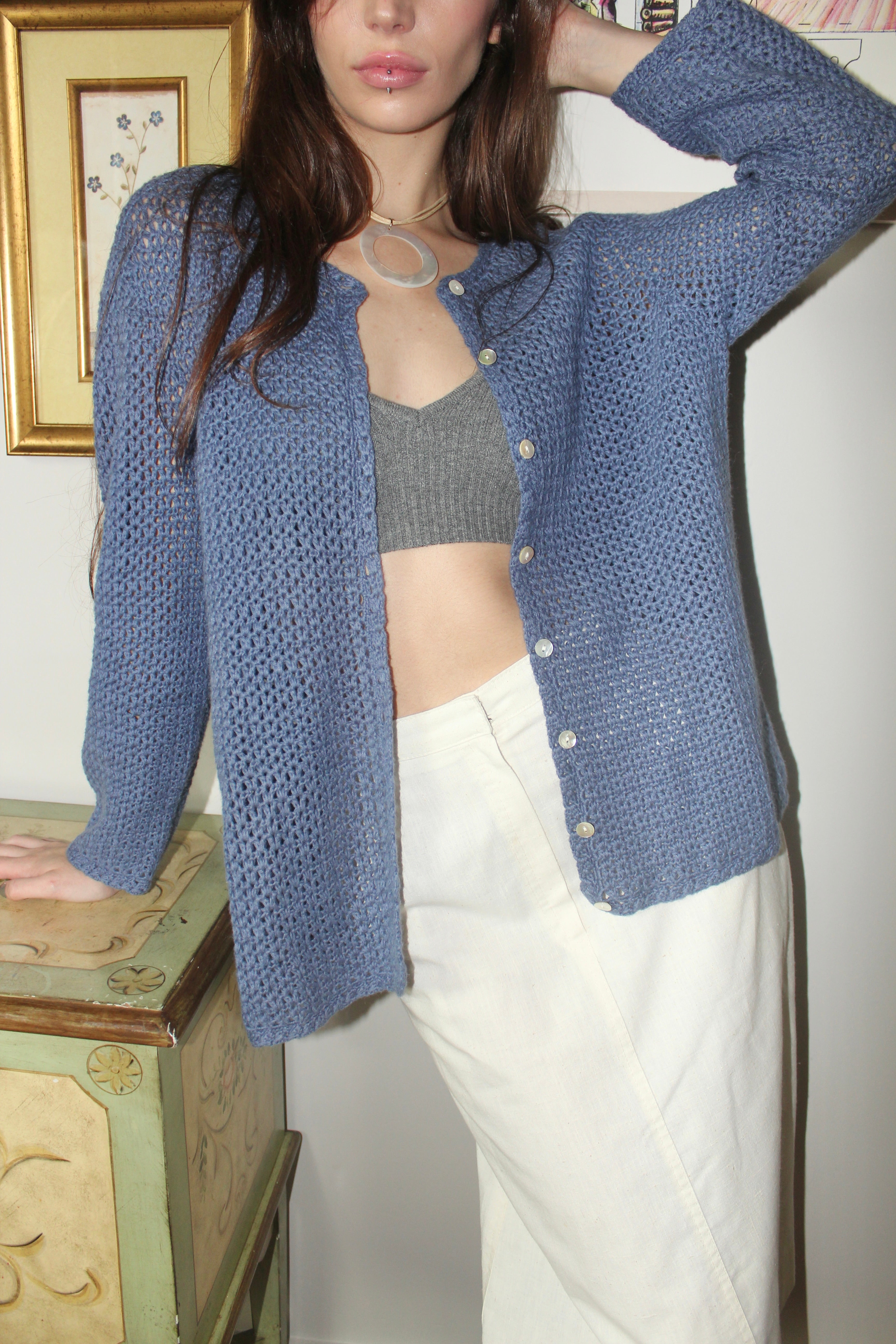 Vintage 90s Periwinkle Chunky Cardigan (M)