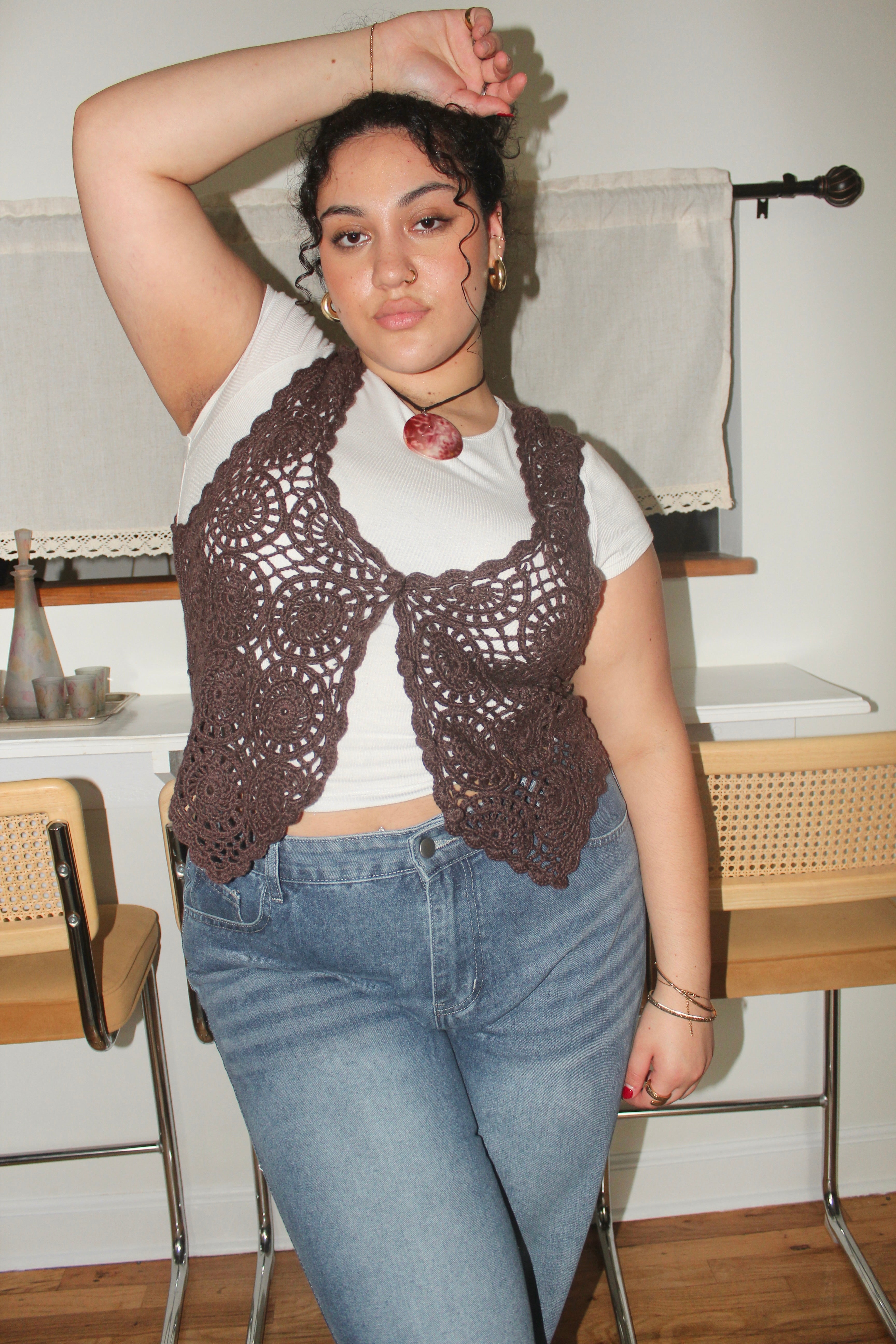 Vintage 90s Chocolate Crochet Vest (L)