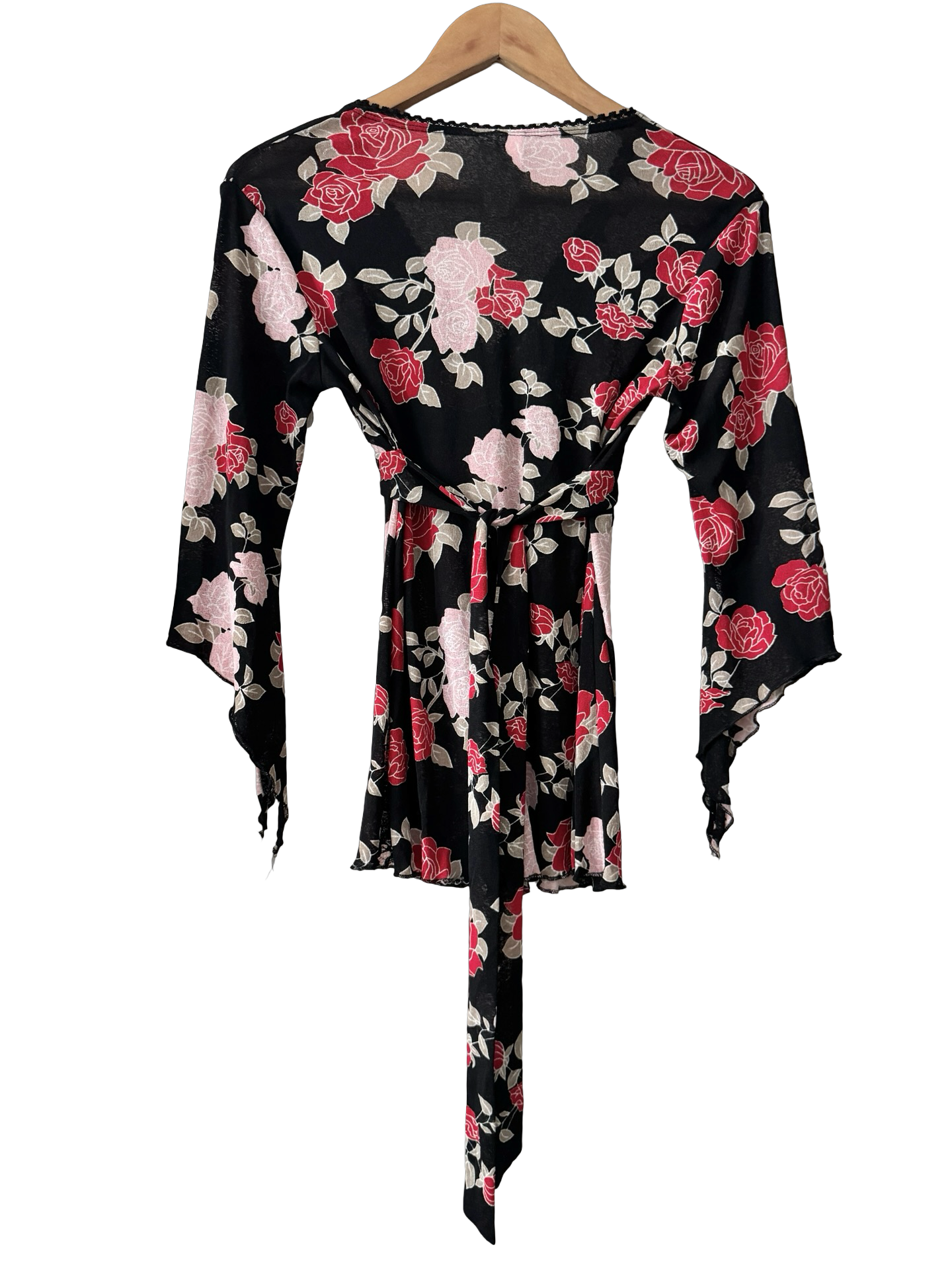 Vintage 90s Rose Noir Tie Bell Sleeve Top (M)