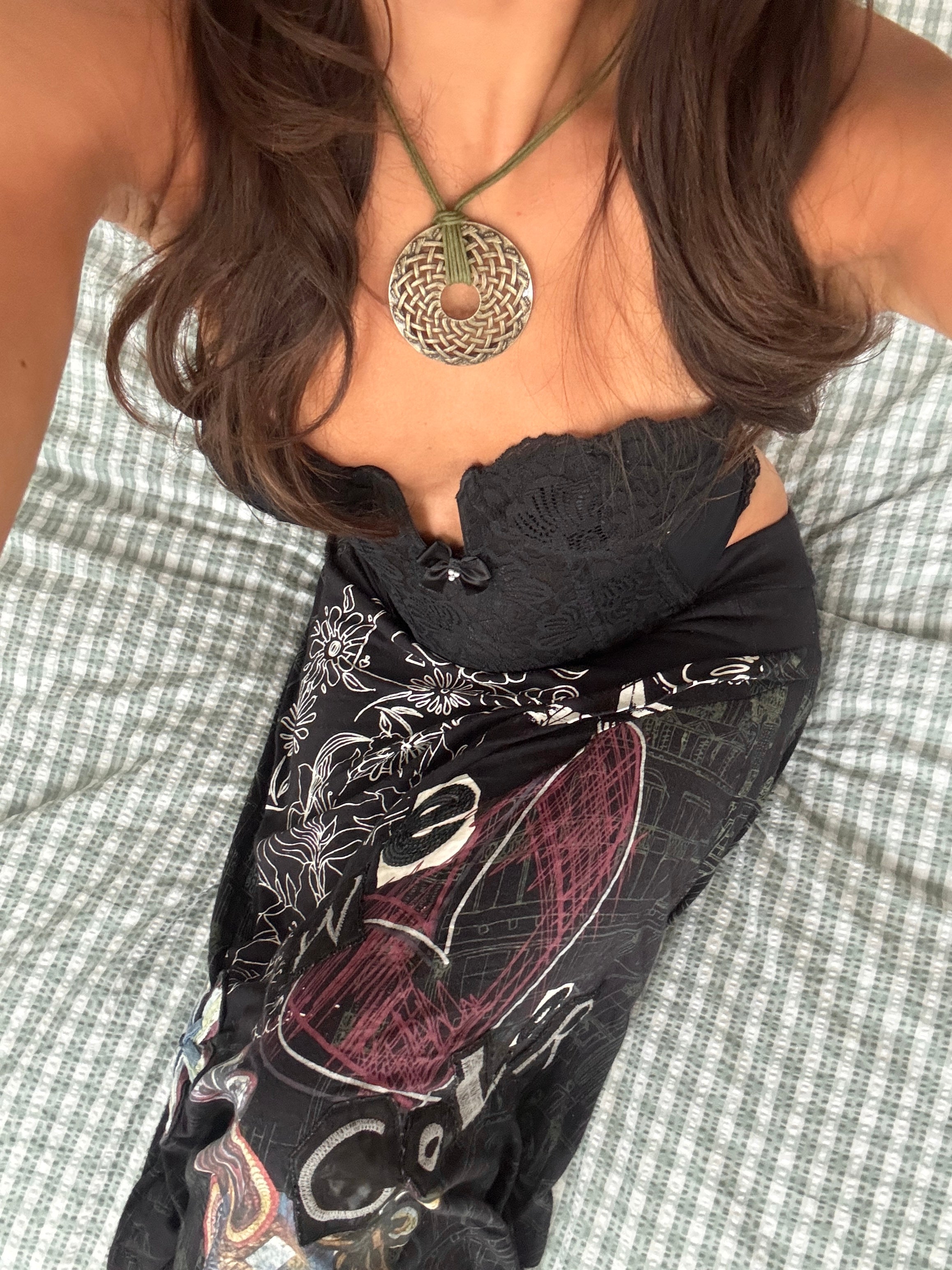 Vintage 90s Woven Relic Olive Necklace