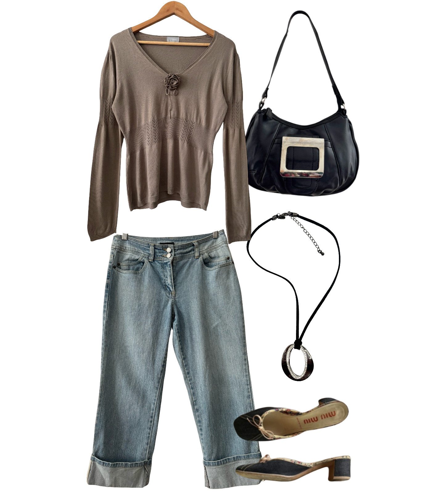 Vintage Y2K Mocha Rosette Knit Top (L/XL)