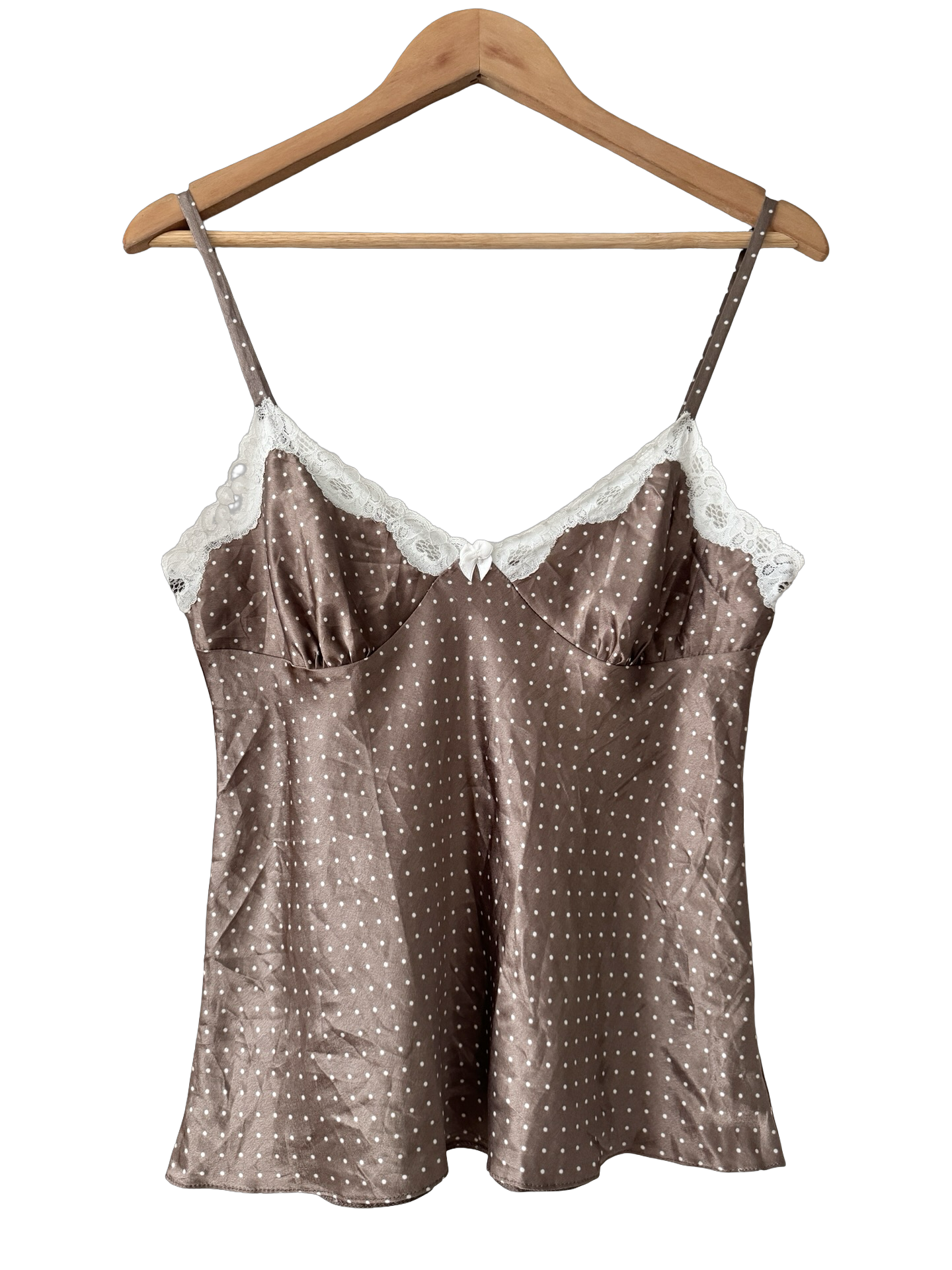 Vintage Y2K Cocoa Polka Dot Lace Cami (M)