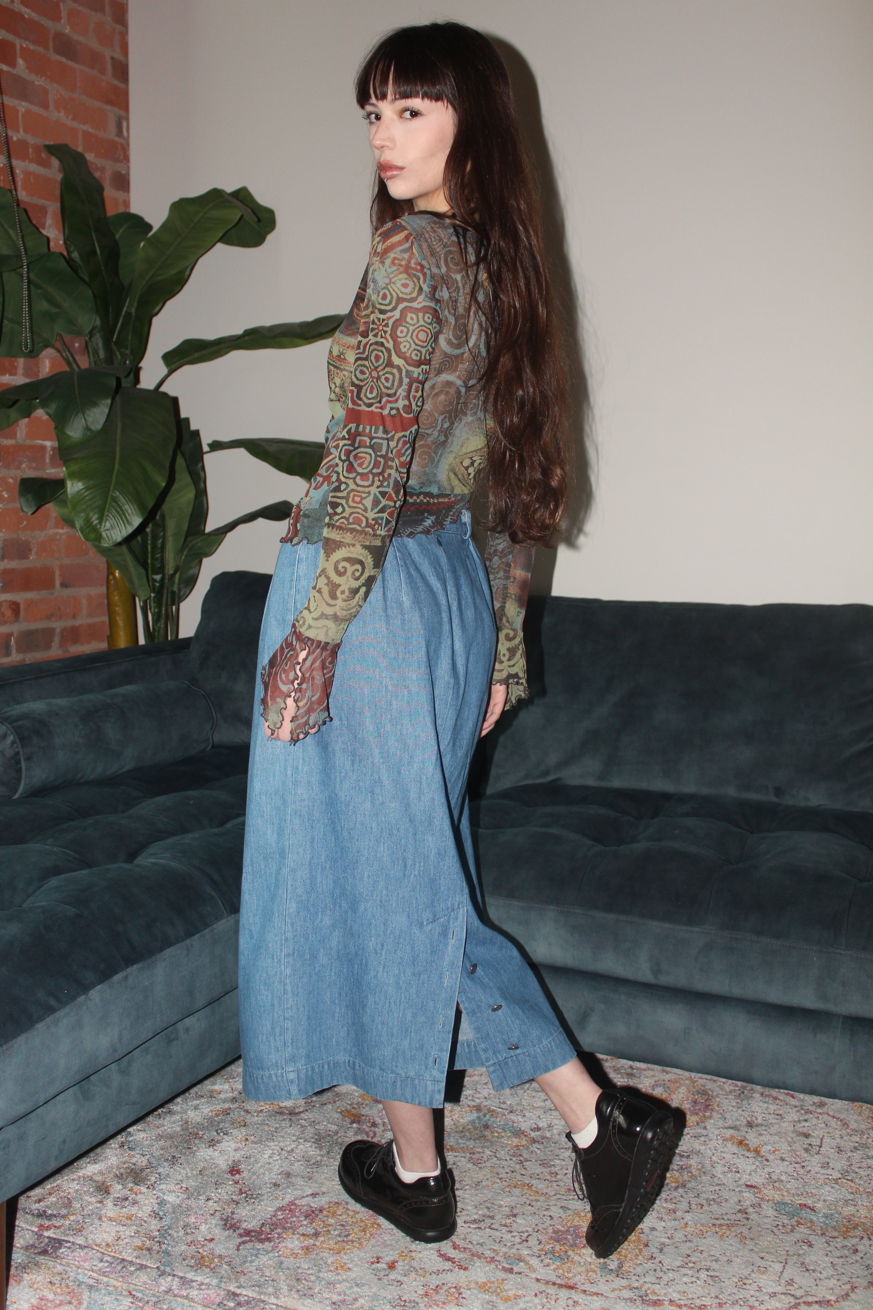 Vintage 90s Mom Denim Midi Skirt (S)
