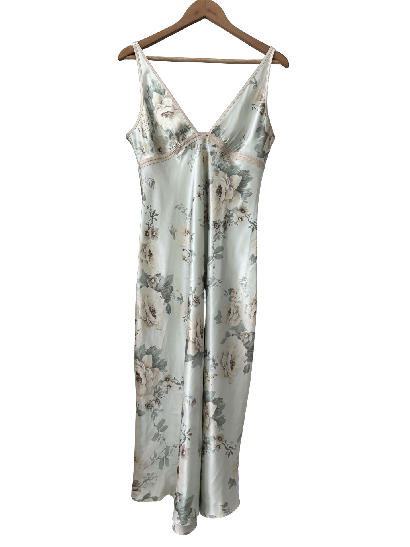 Vintage Y2K Sage Rose Satin Slip Dress (M)