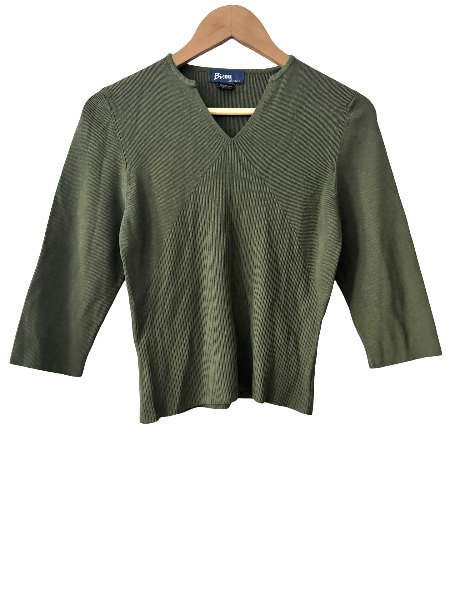 Vintage Y2K Olive Ribbed Sculpted Knit Top (M/L)