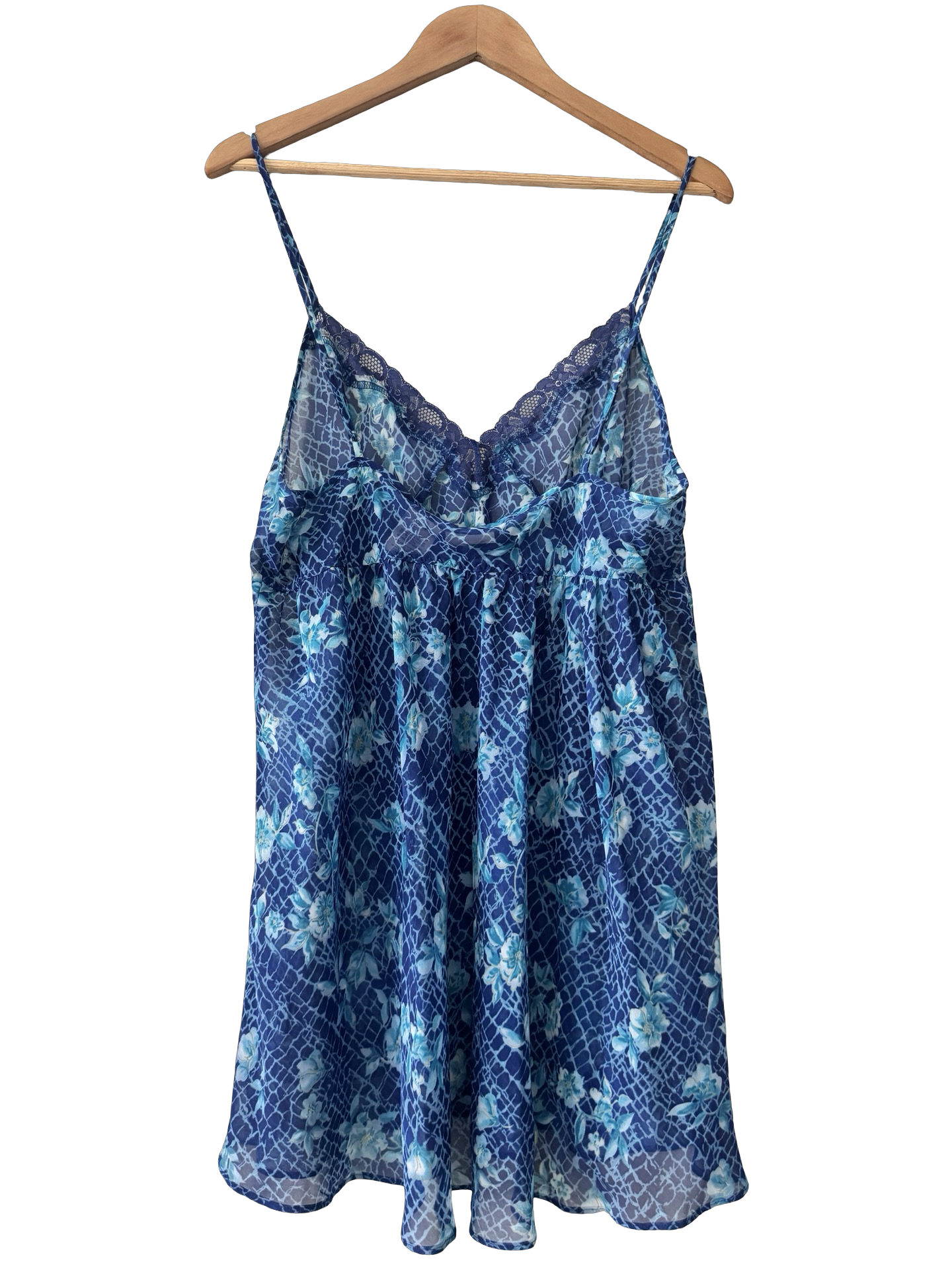 Vintage 90s Blue Hour Lace Floral Babydoll Mini Dress (L/XL)