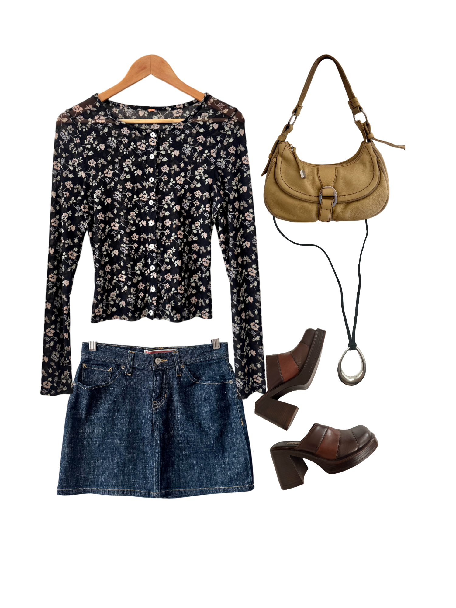 Retro Free People Midnight Floral Sheer Button Top (S/M)