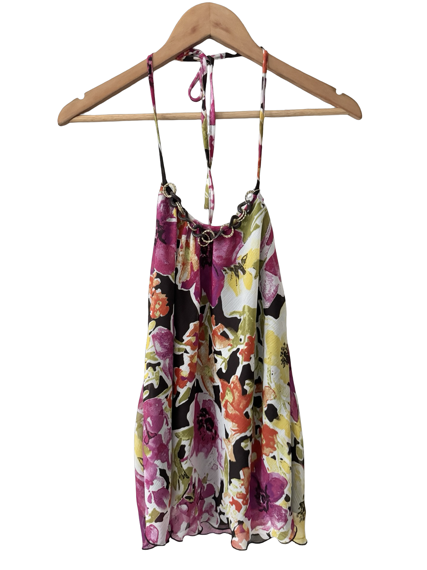 Vintage Y2K Painted Garden Chain Halter Top (M)