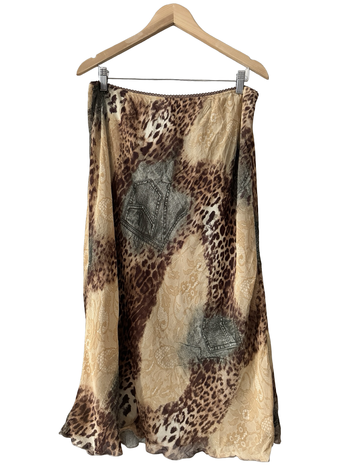 Vintage Y2K Safari Scrapbook Midi Skirt (L)