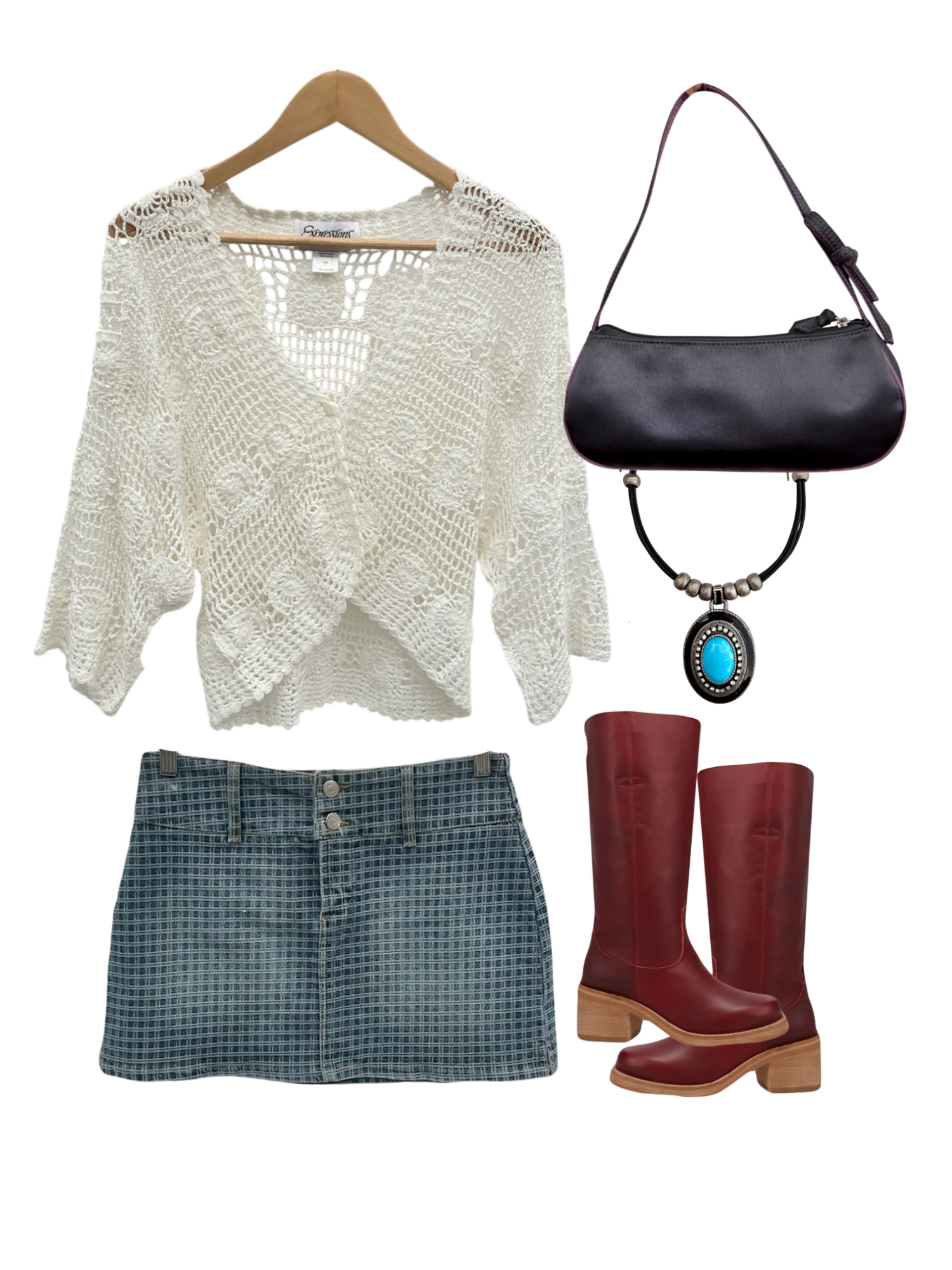 Vintage White Crochet Open-Knit Wrap Cardigan (L)