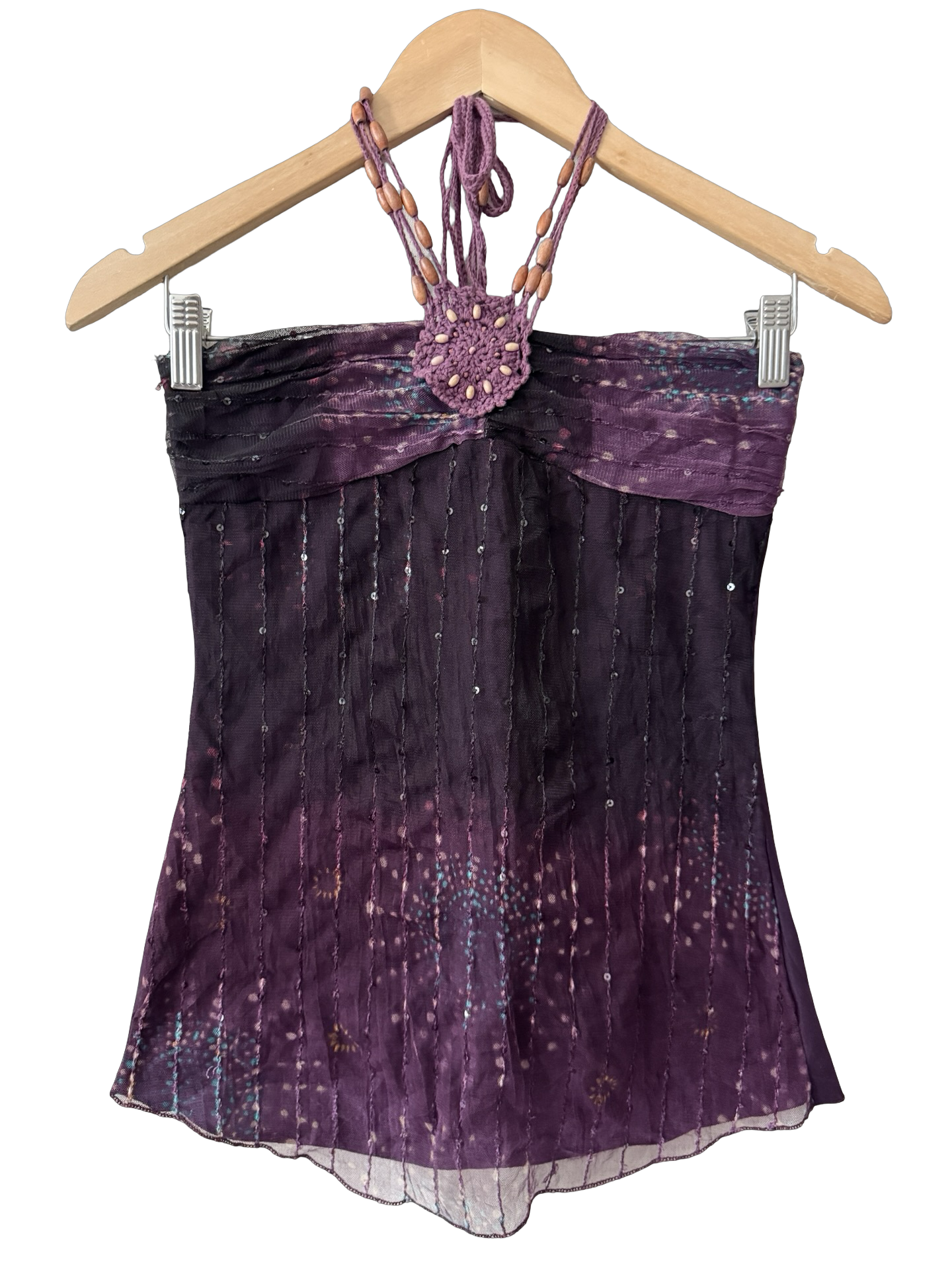 Vintage Y2K Parisian Plum Beaded Halter Top (XS)