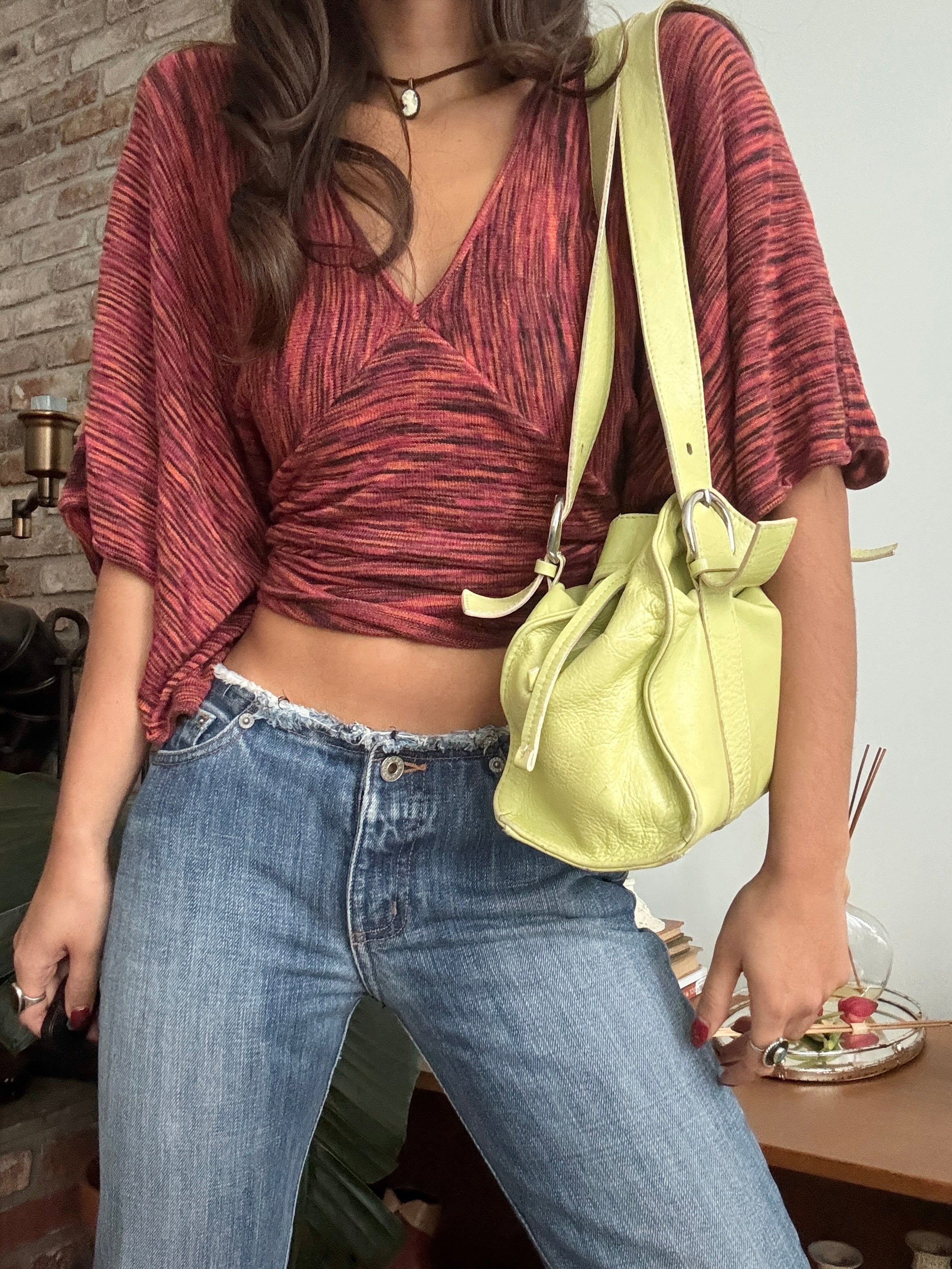 Vintage Y2K Pistachio Italian Leather Slouch Bag