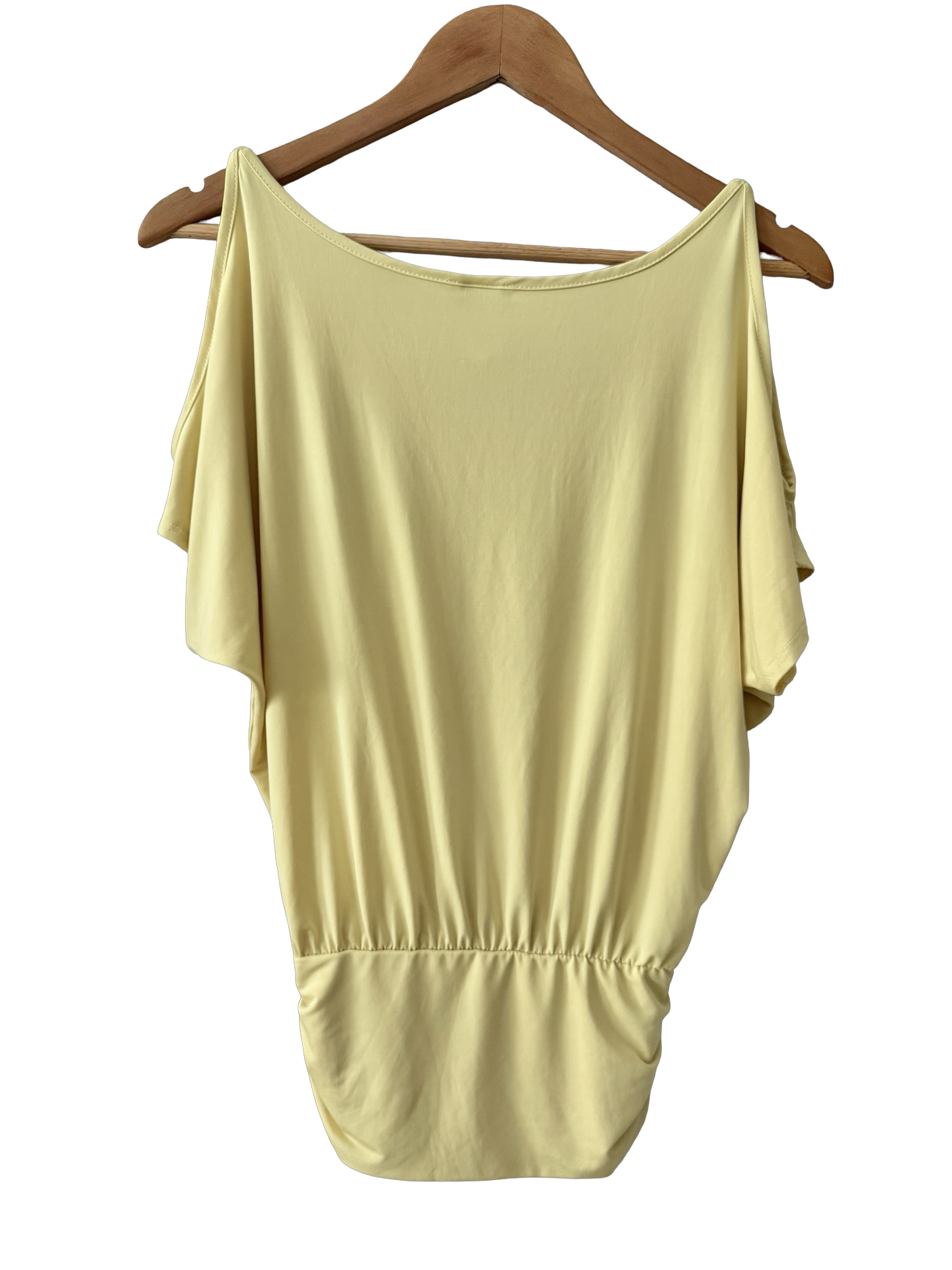 Vintage 90s Buttercream Drape Cold Shoulder Top (S/M)